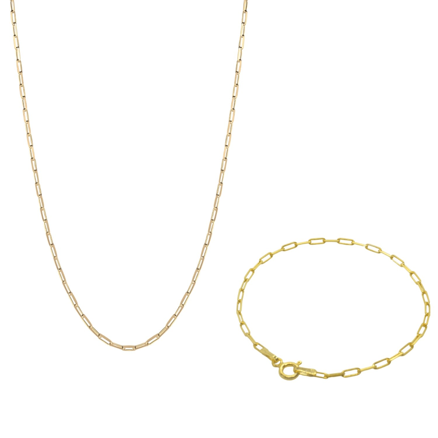 Rectangular Sterling Silver Chain Bracelet & Necklace Set - Gold
