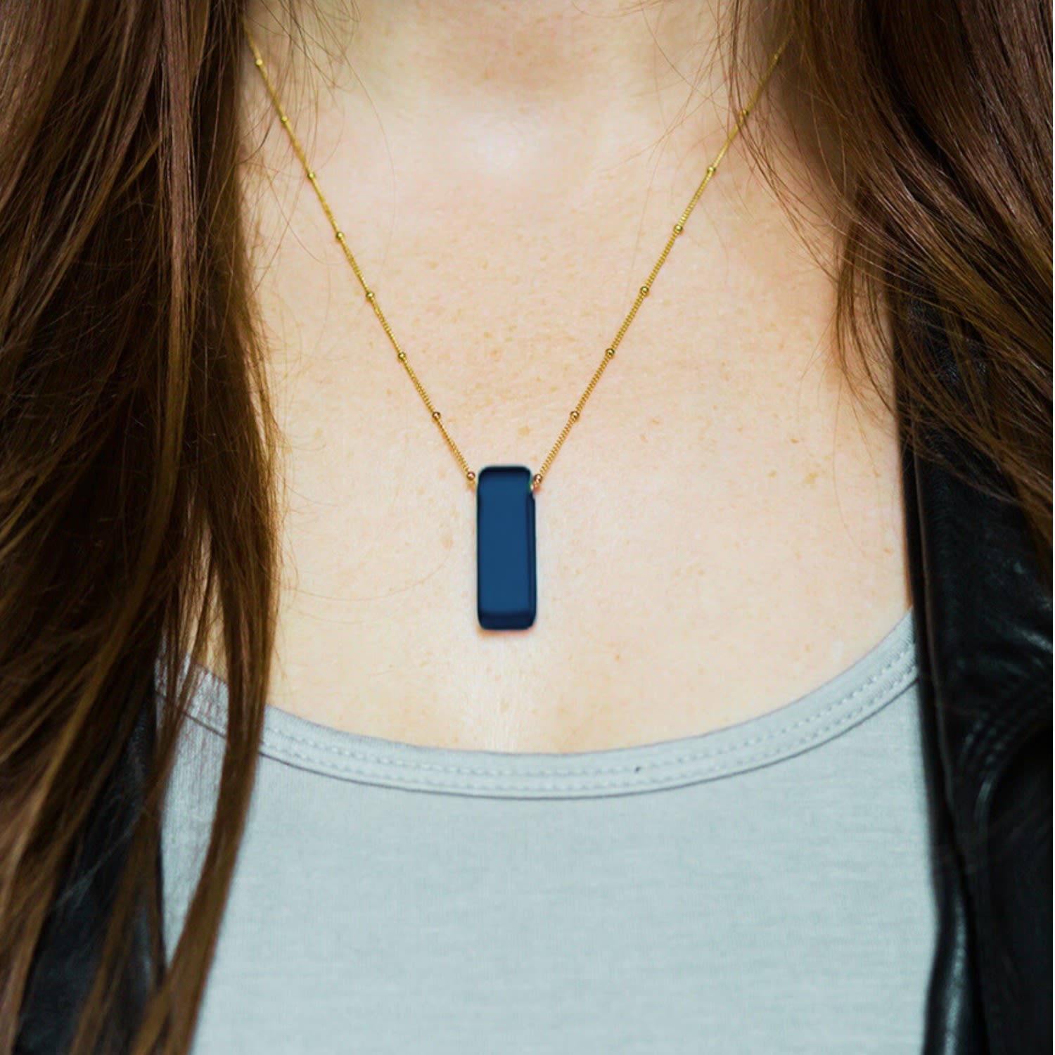 Recycled Bottle Glass Stiletto Necklace Cobalt Gold Fill