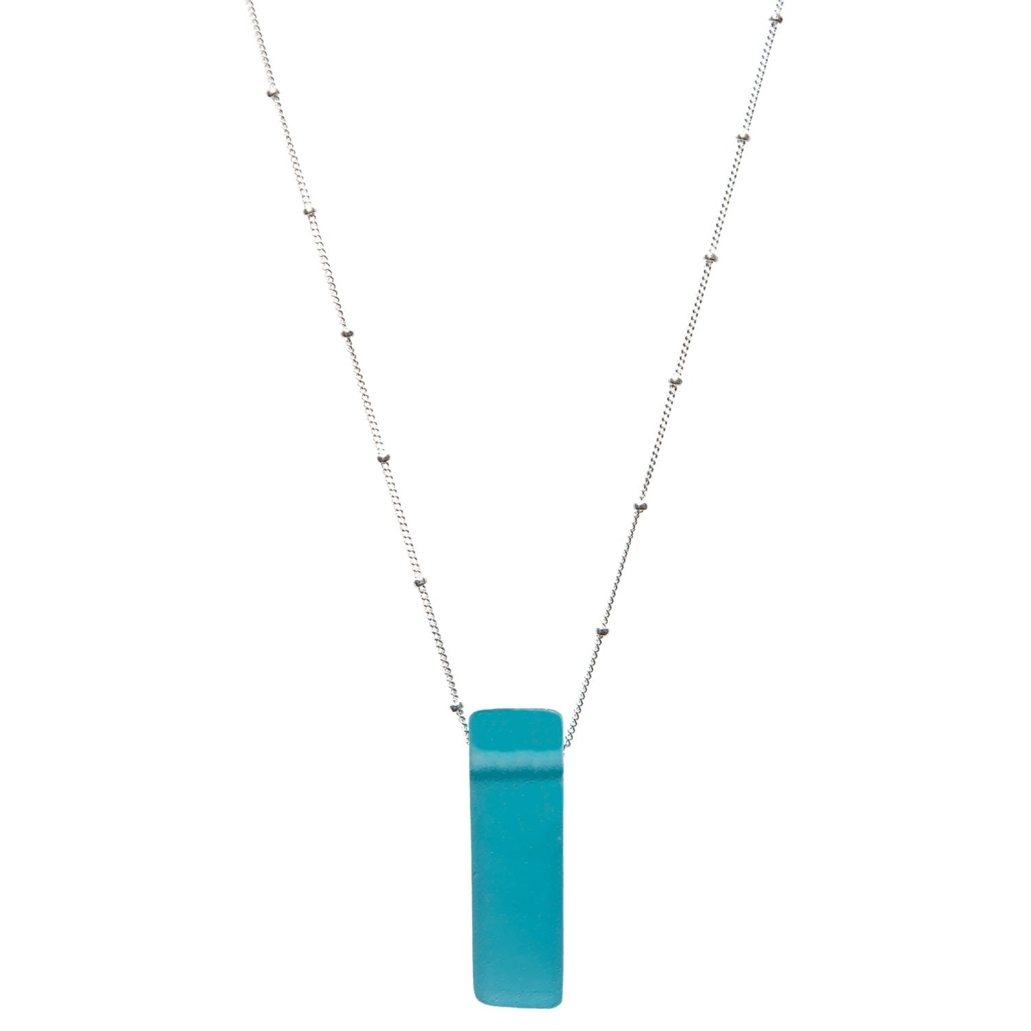 Recycled Gin Bottle Stiletto Necklace Aqua Sterling