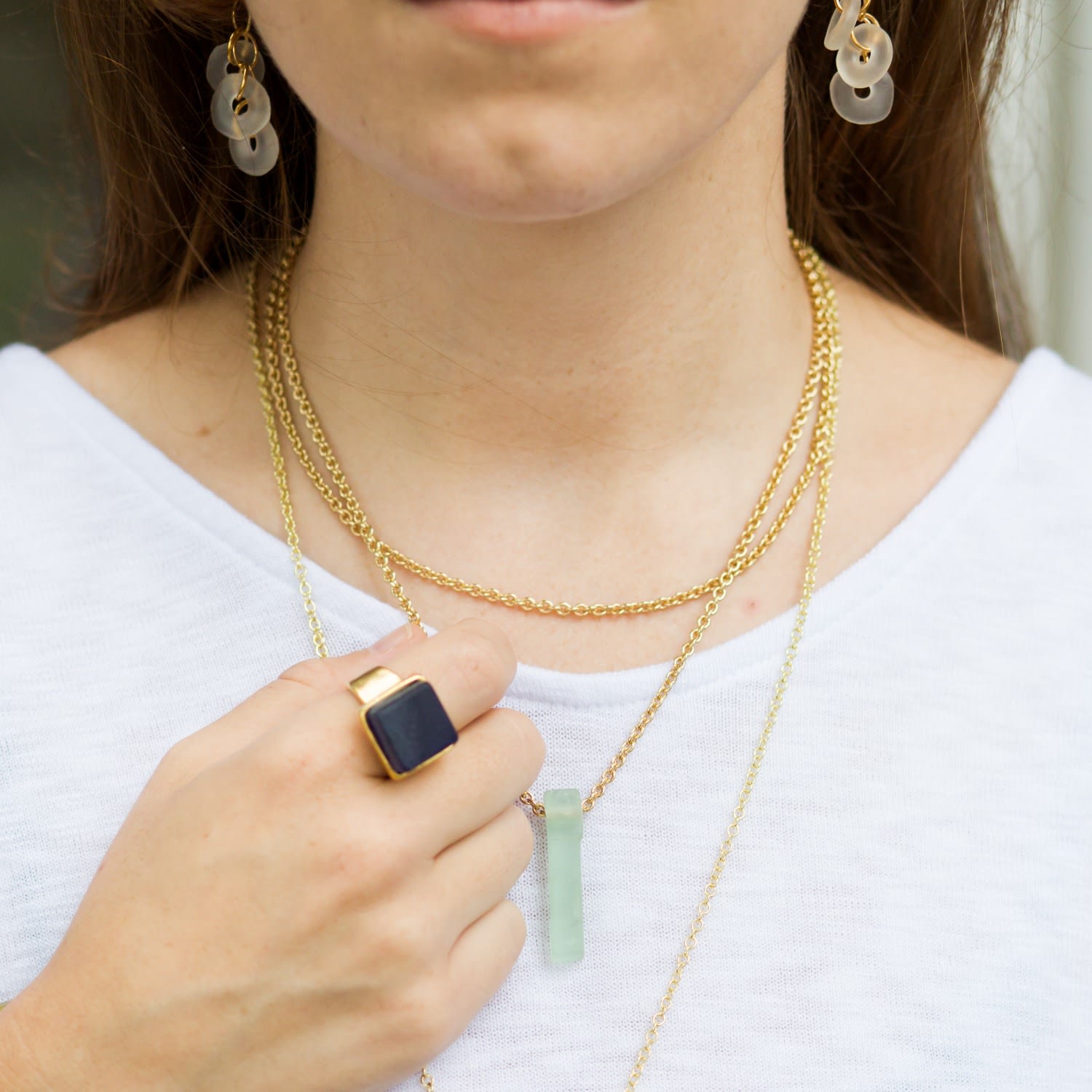 Recycled Glass Stiletto Necklace Antique Clear Gold