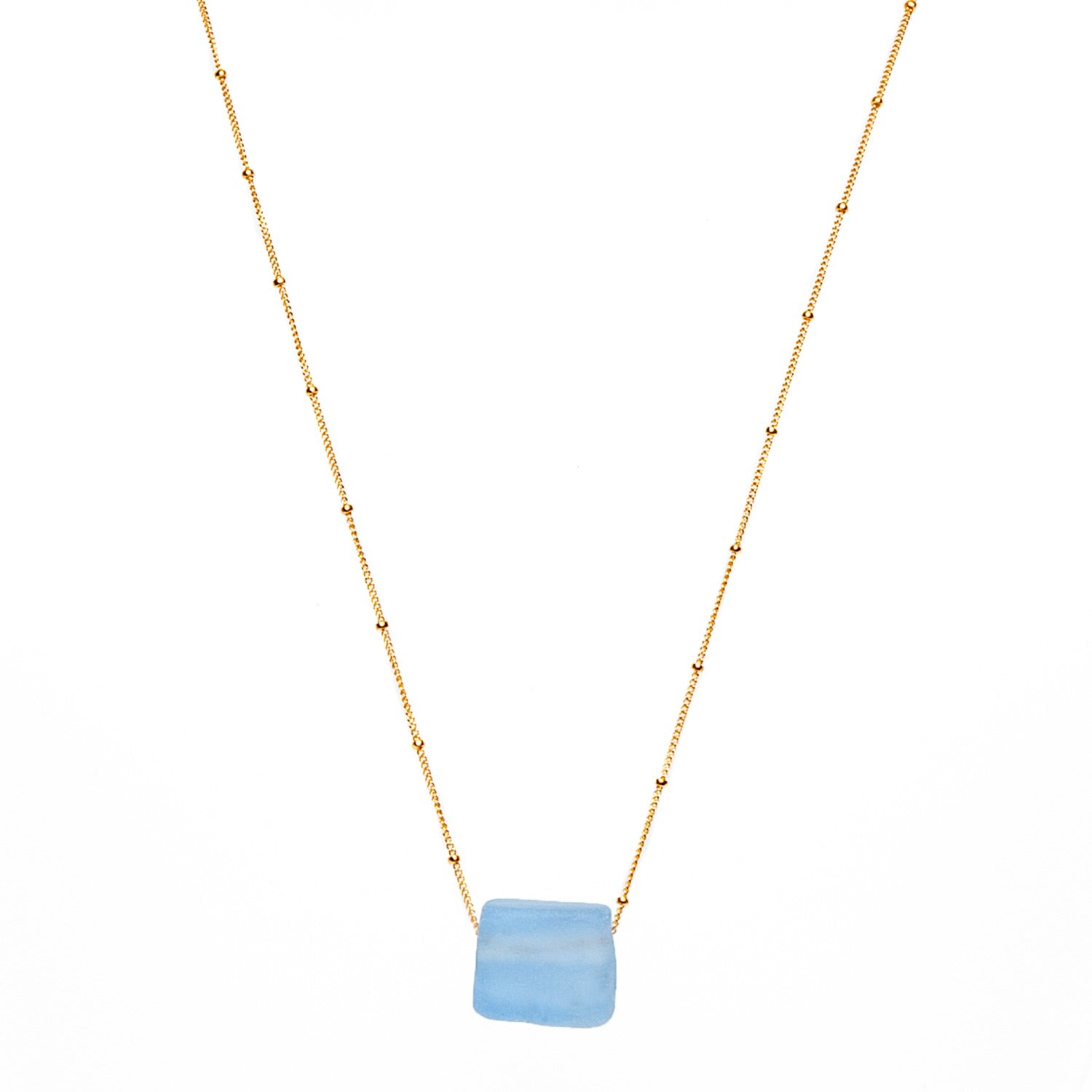 Recycled Sake Bottle Cube Necklace Gold Fill Periwinkle