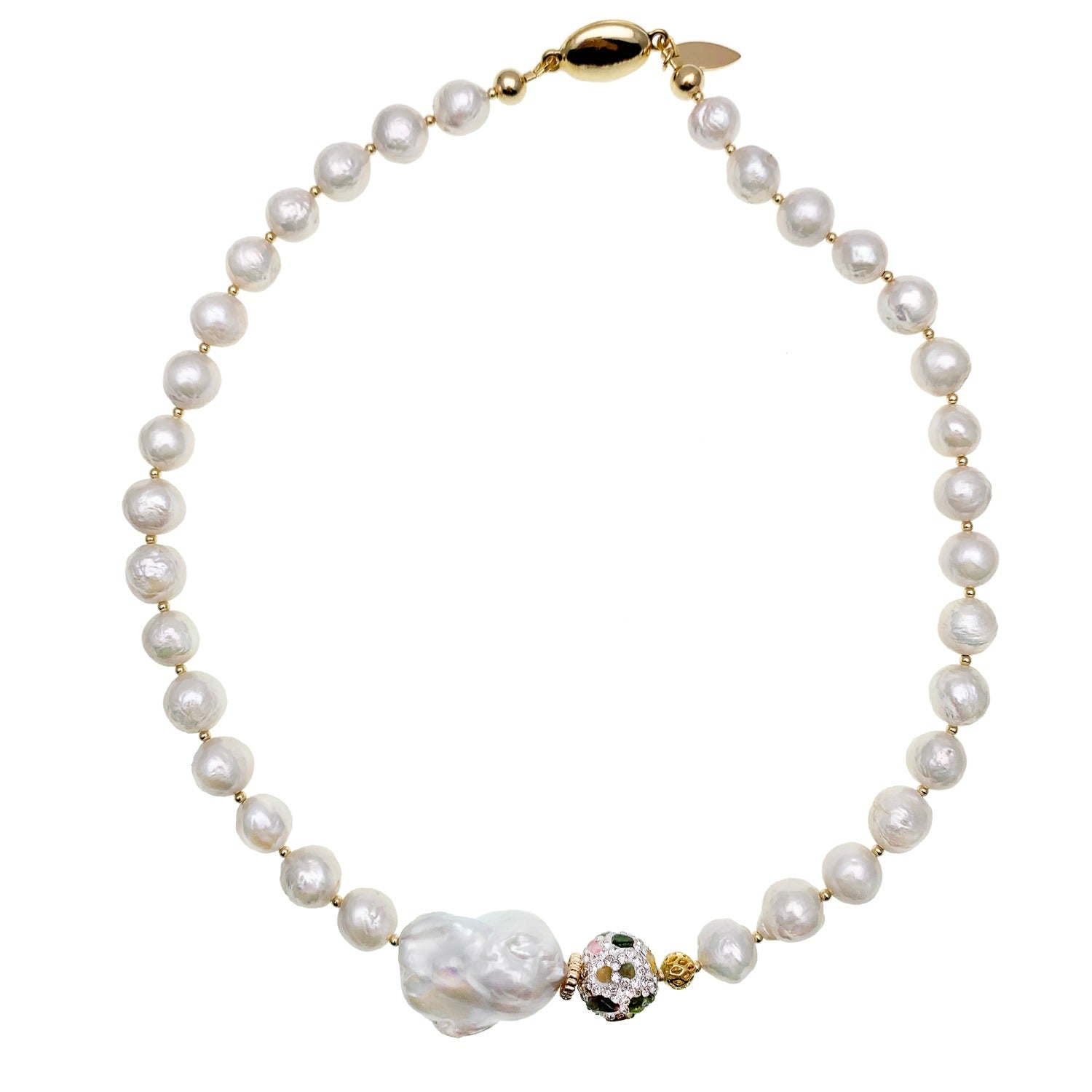 Irregular Pearls With Baroque Pearls & Rhinestones Necklace