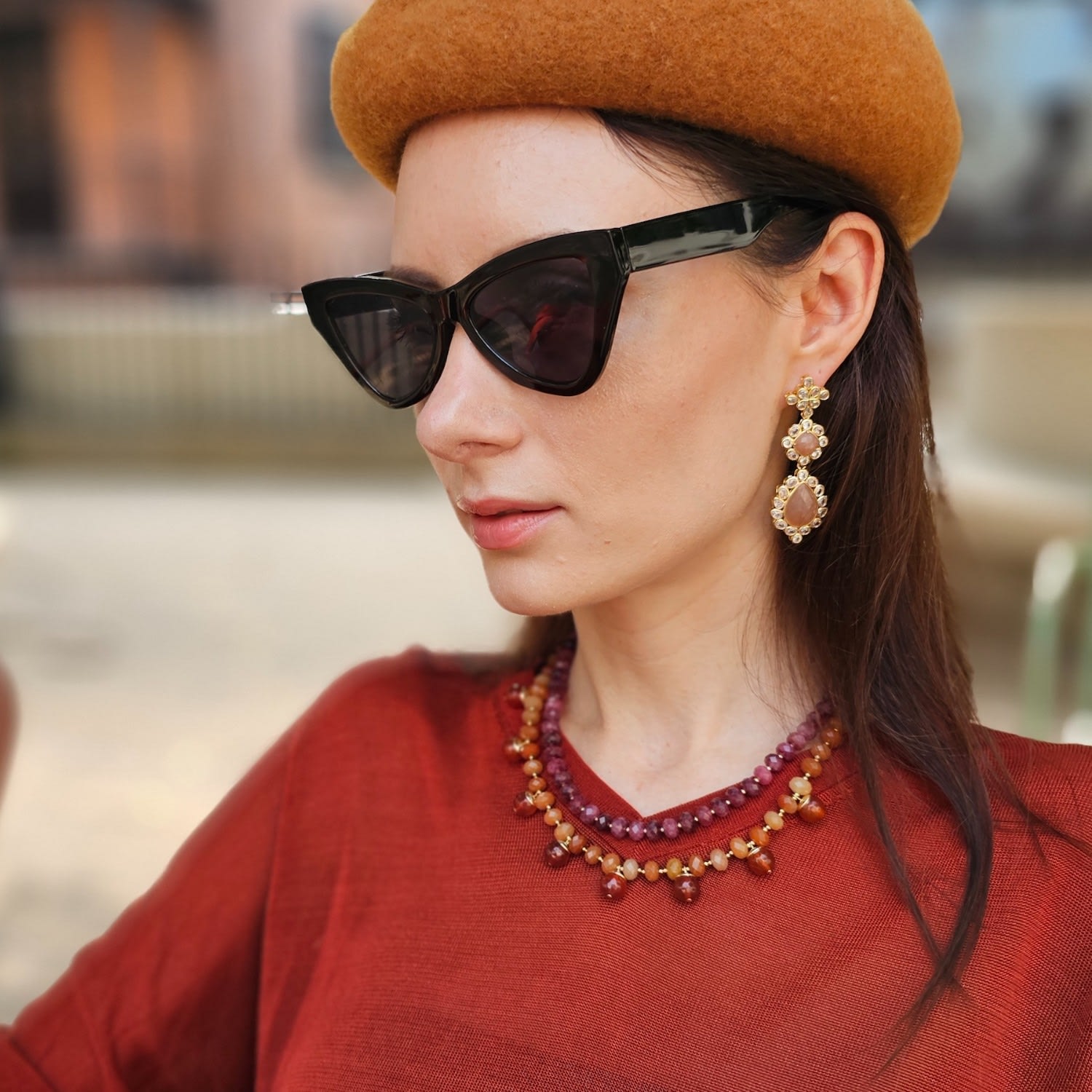 Red Agate Double Layers Statement Necklace