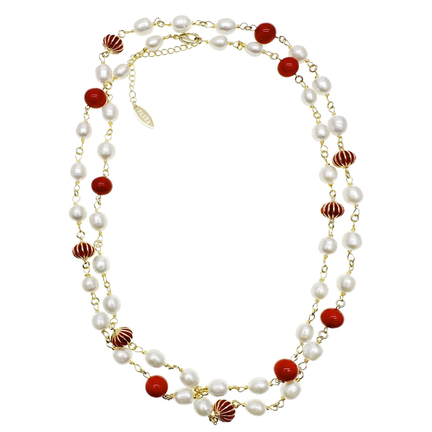 Red Coral And Freshwater Pearls With Chinese Lantern Station Necklace