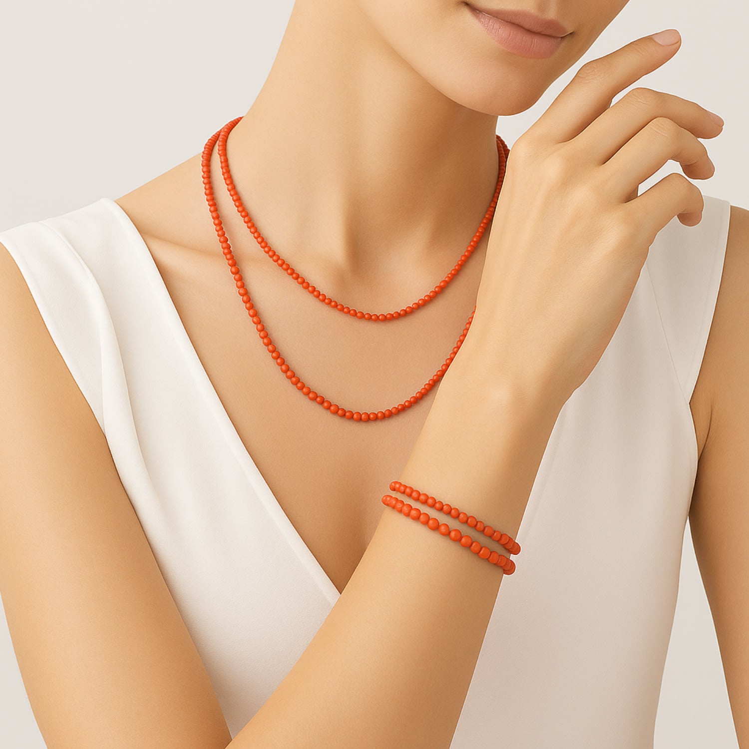 Red Coral Bracelet With Gold-Plated Silver Details