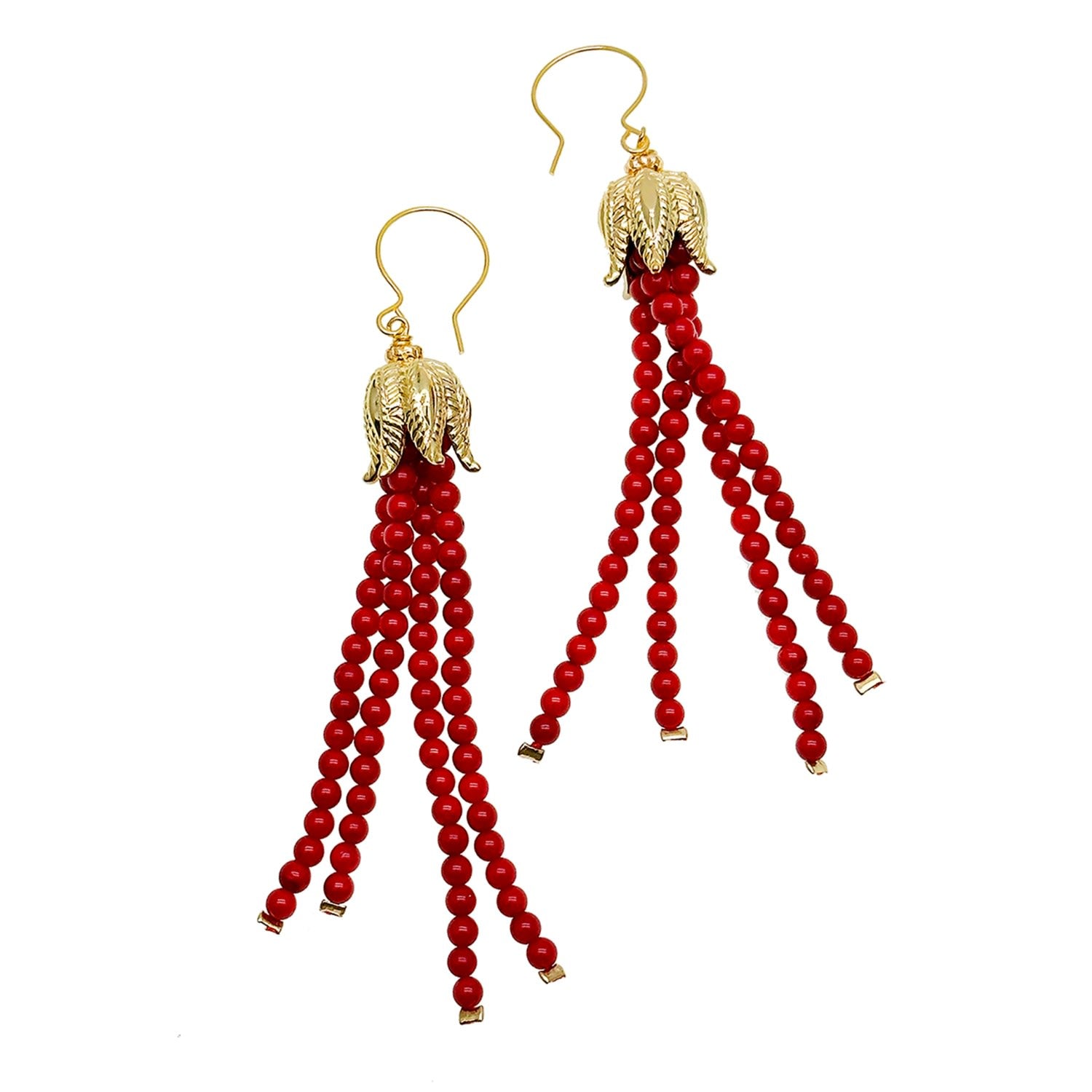 Red Coral Tassel Earrings