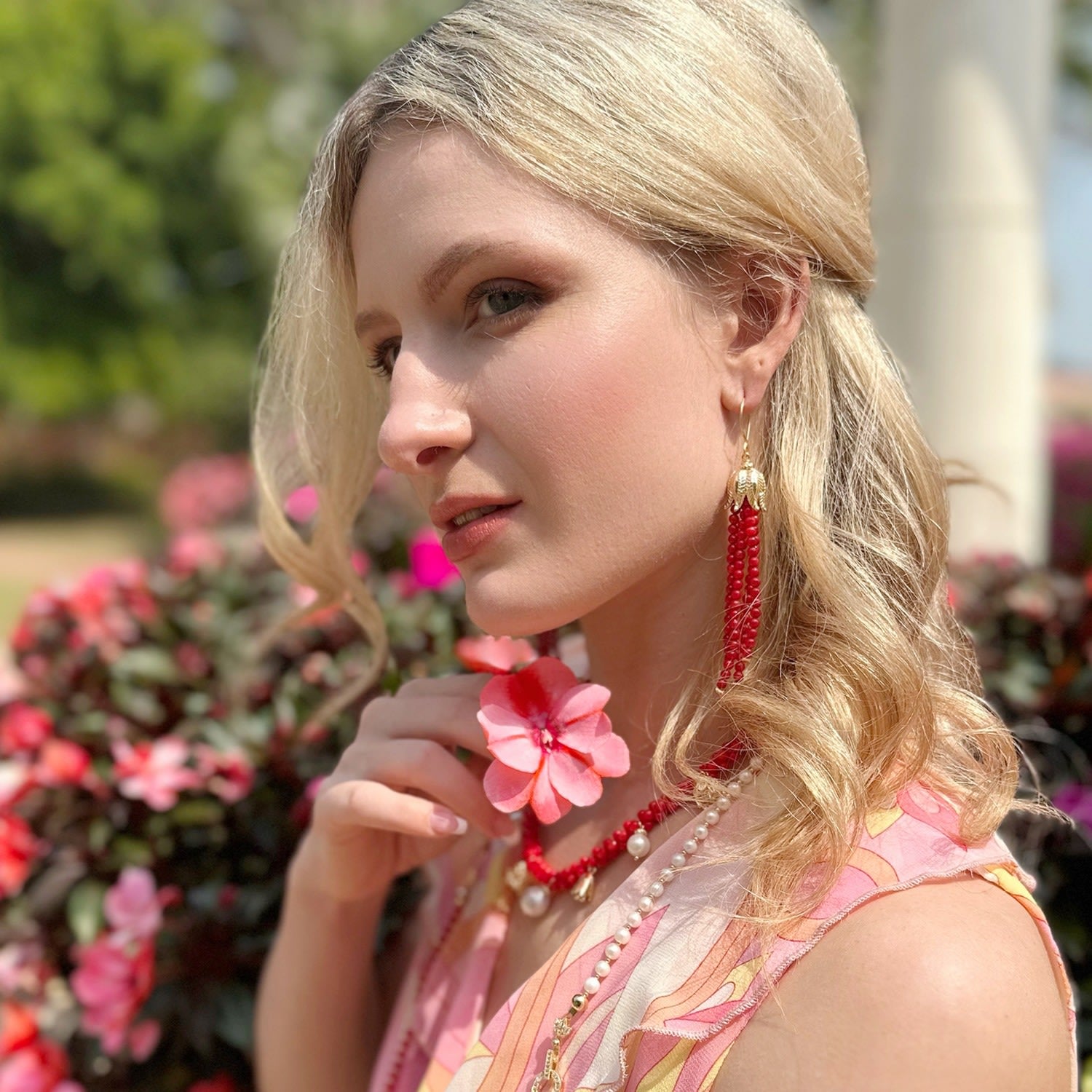 Red Coral Tassel Earrings