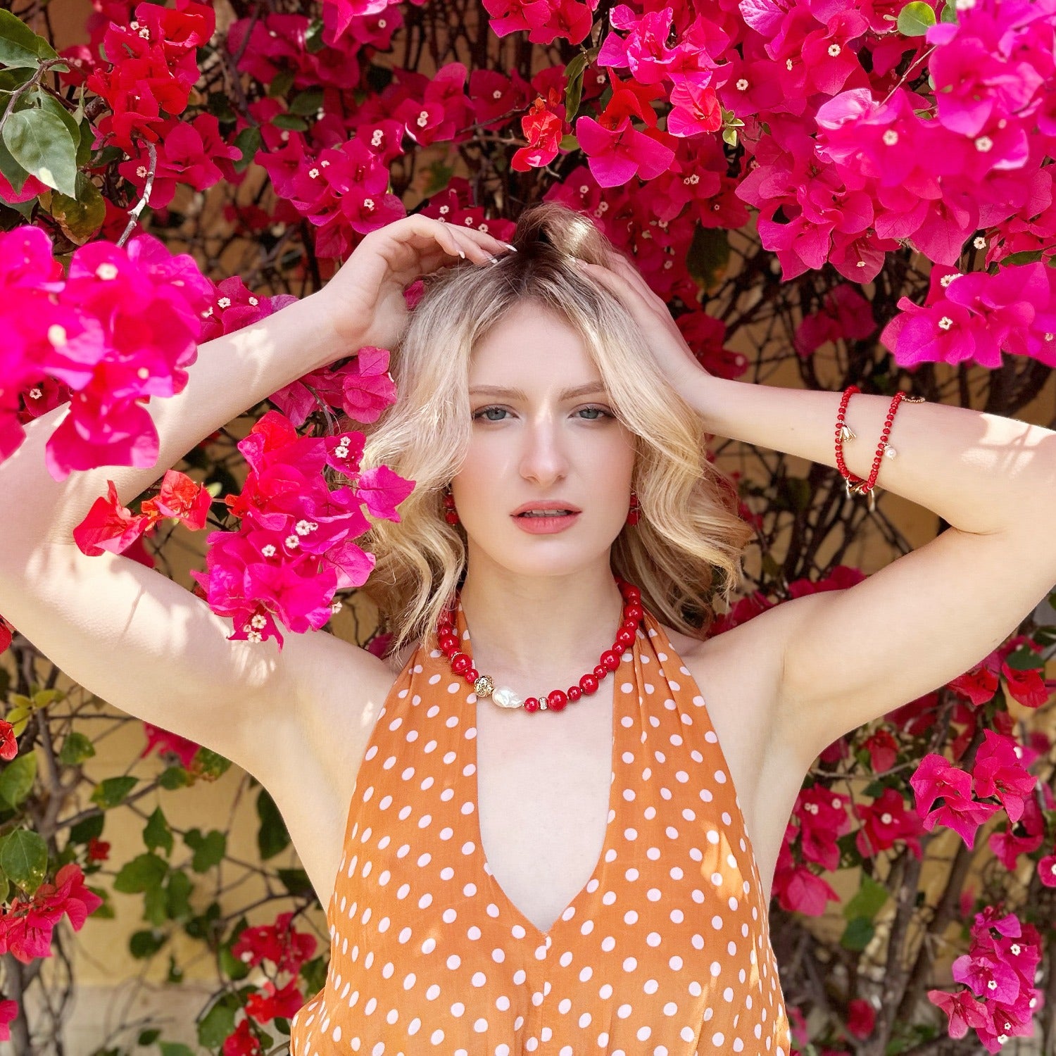 Red Coral With Baroque Pearl Statement Necklace