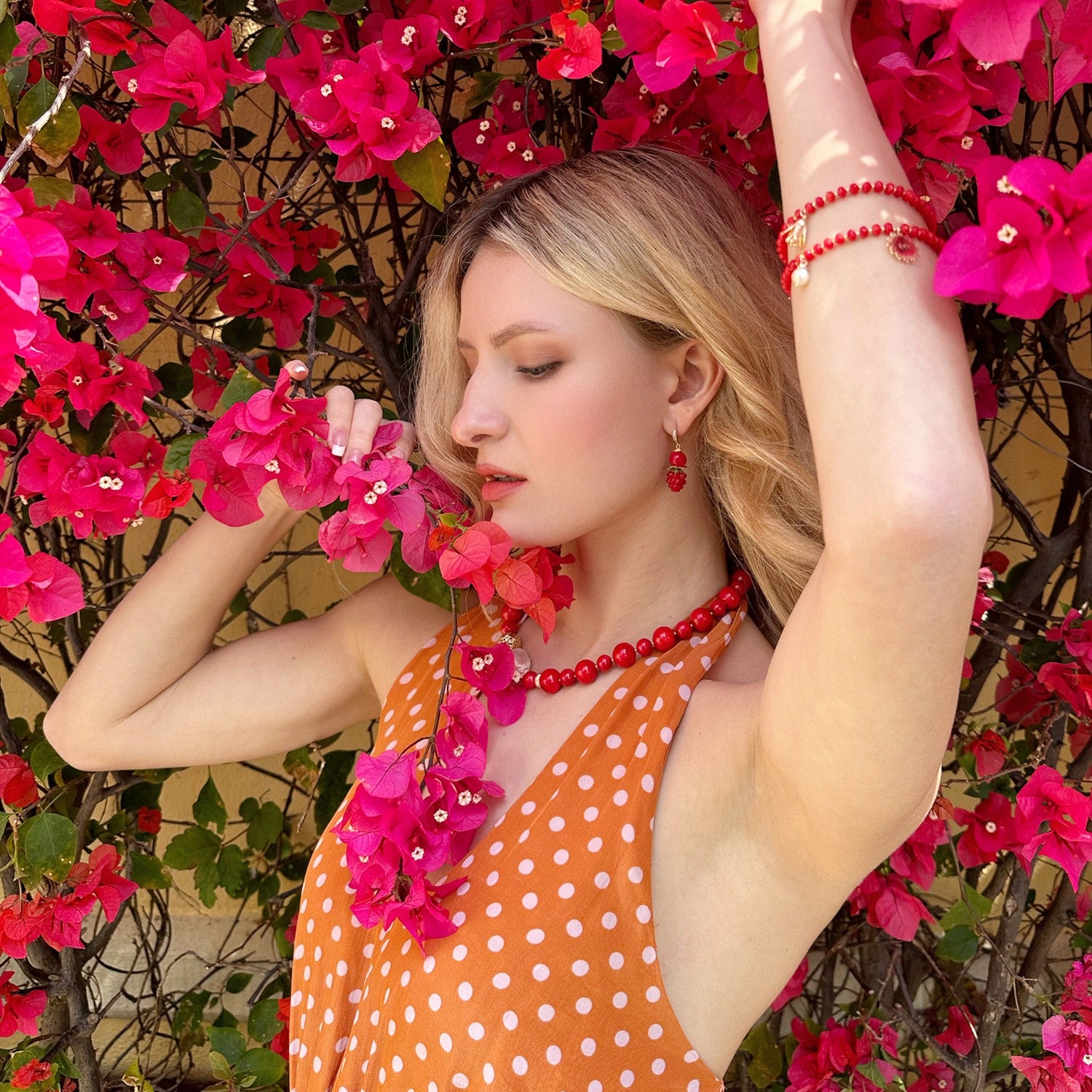 Red Coral With Rasberry Earrings