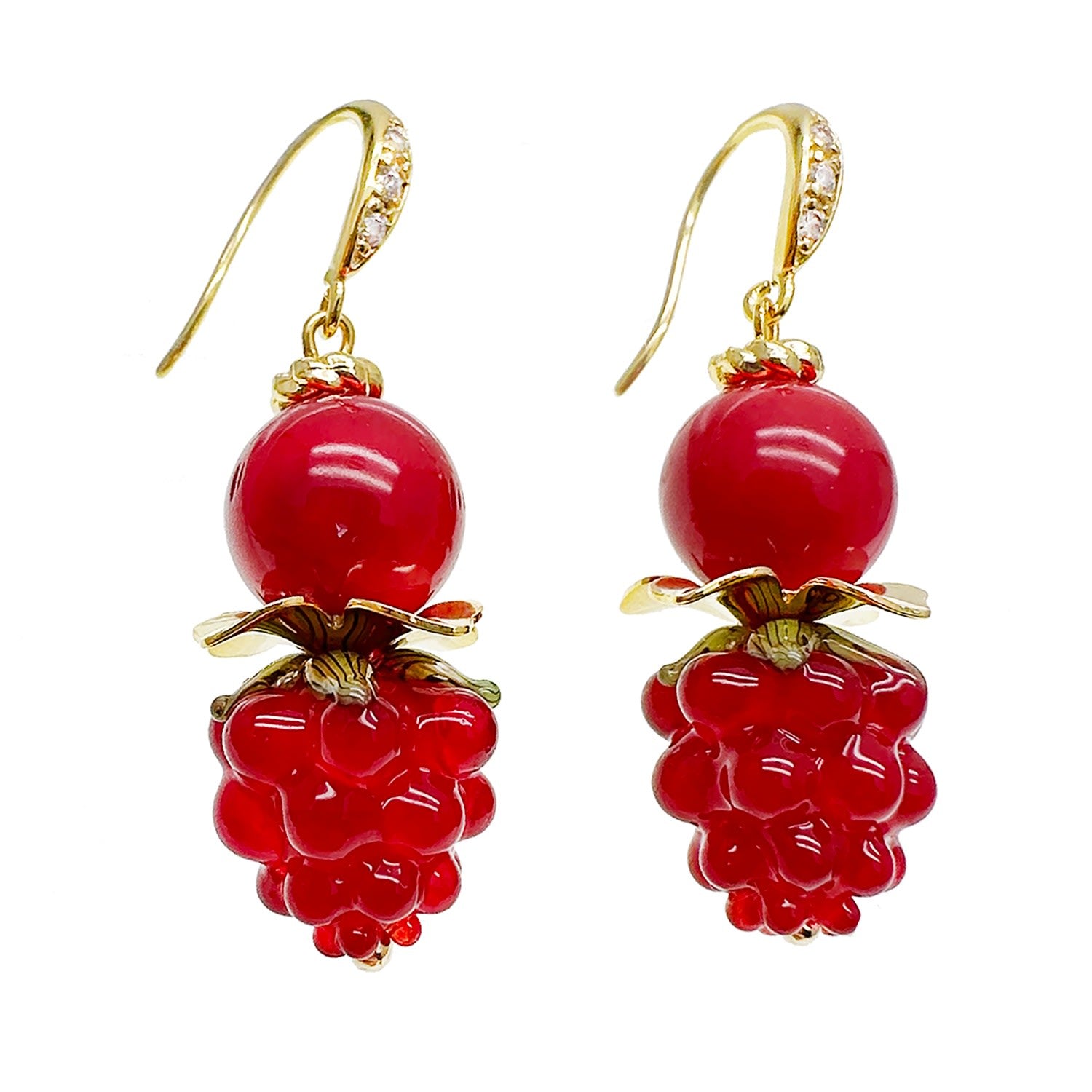 Red Coral With Rasberry Earrings