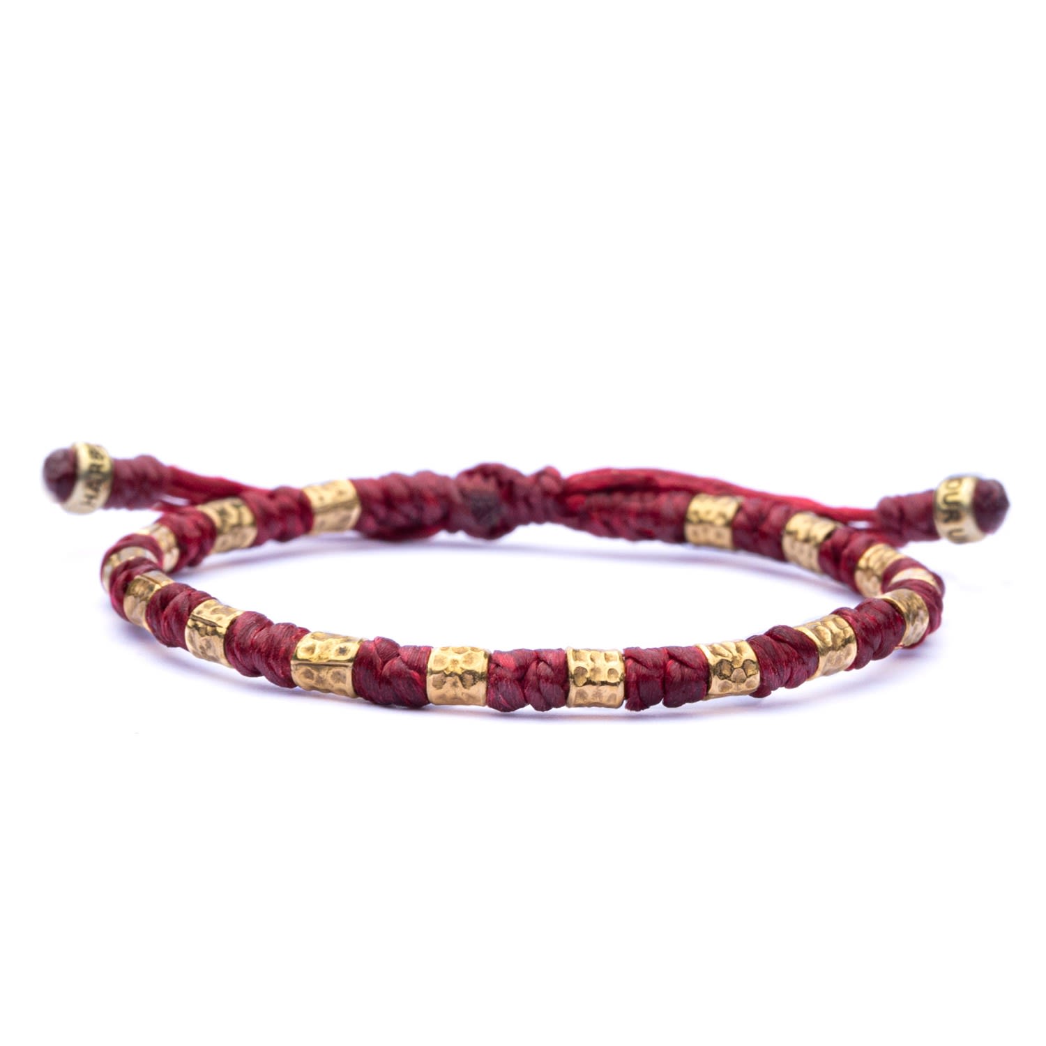 Red Cord And Hammered Vermeil Gold Bracelet For Women - Red
