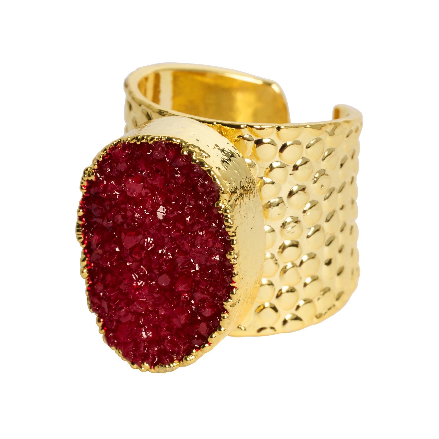 Red Crystal Crush Semi Precious Gold Adjustable Statement Ring