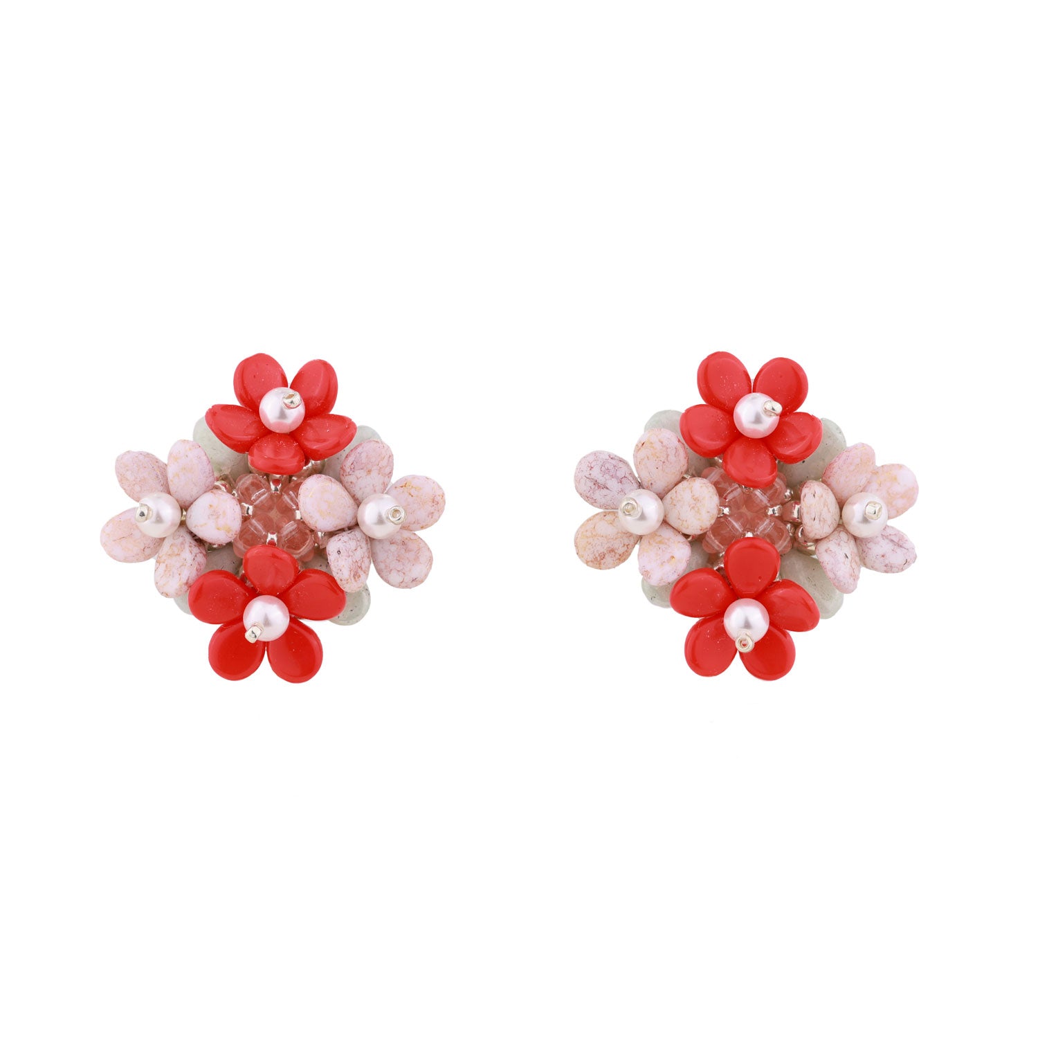 Red Ear Studs Women Beaded Earrings Glass Beads Swarovski Pearls