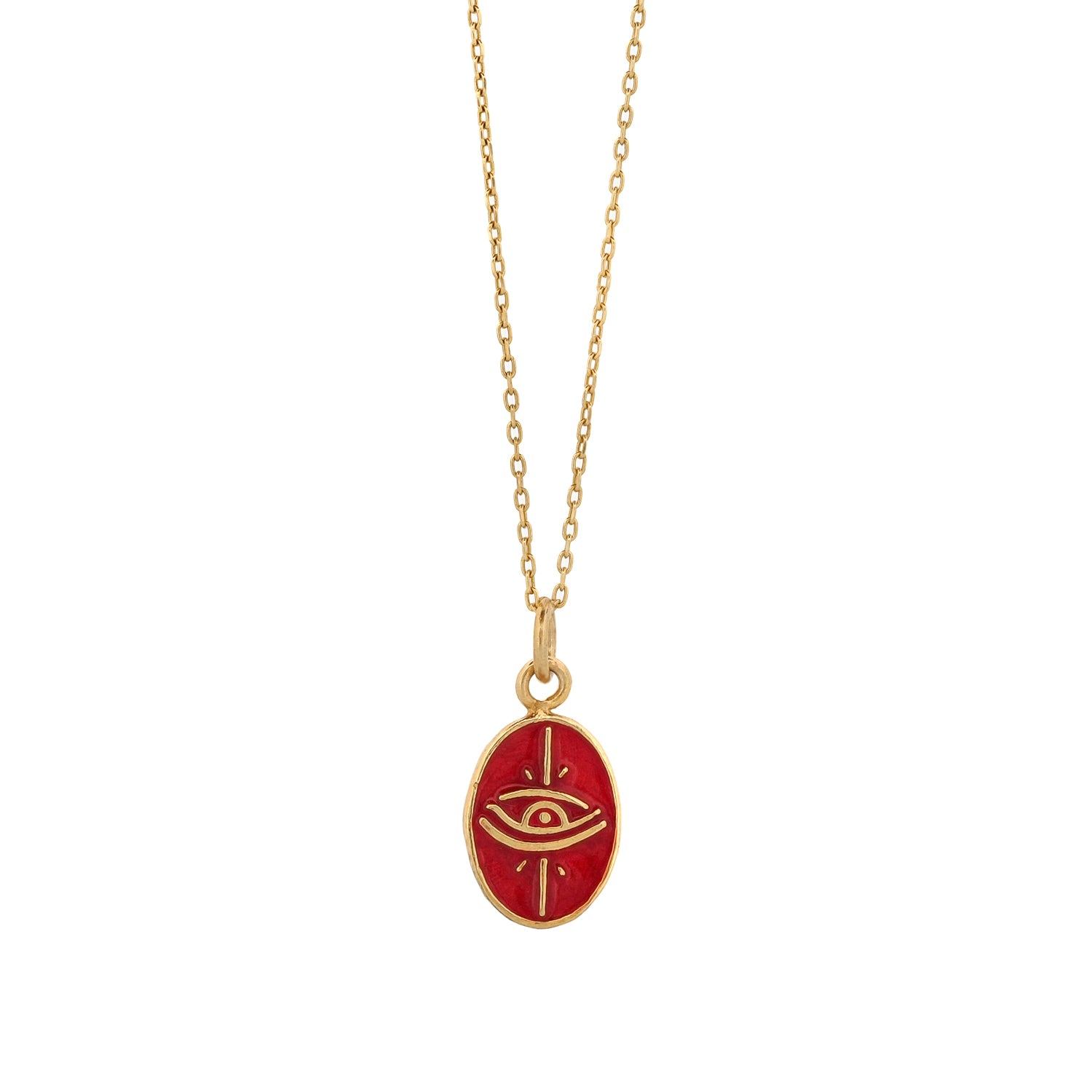 Minimalist Red Enamel Evil Eye Pendant Gold Chain Necklace - Red