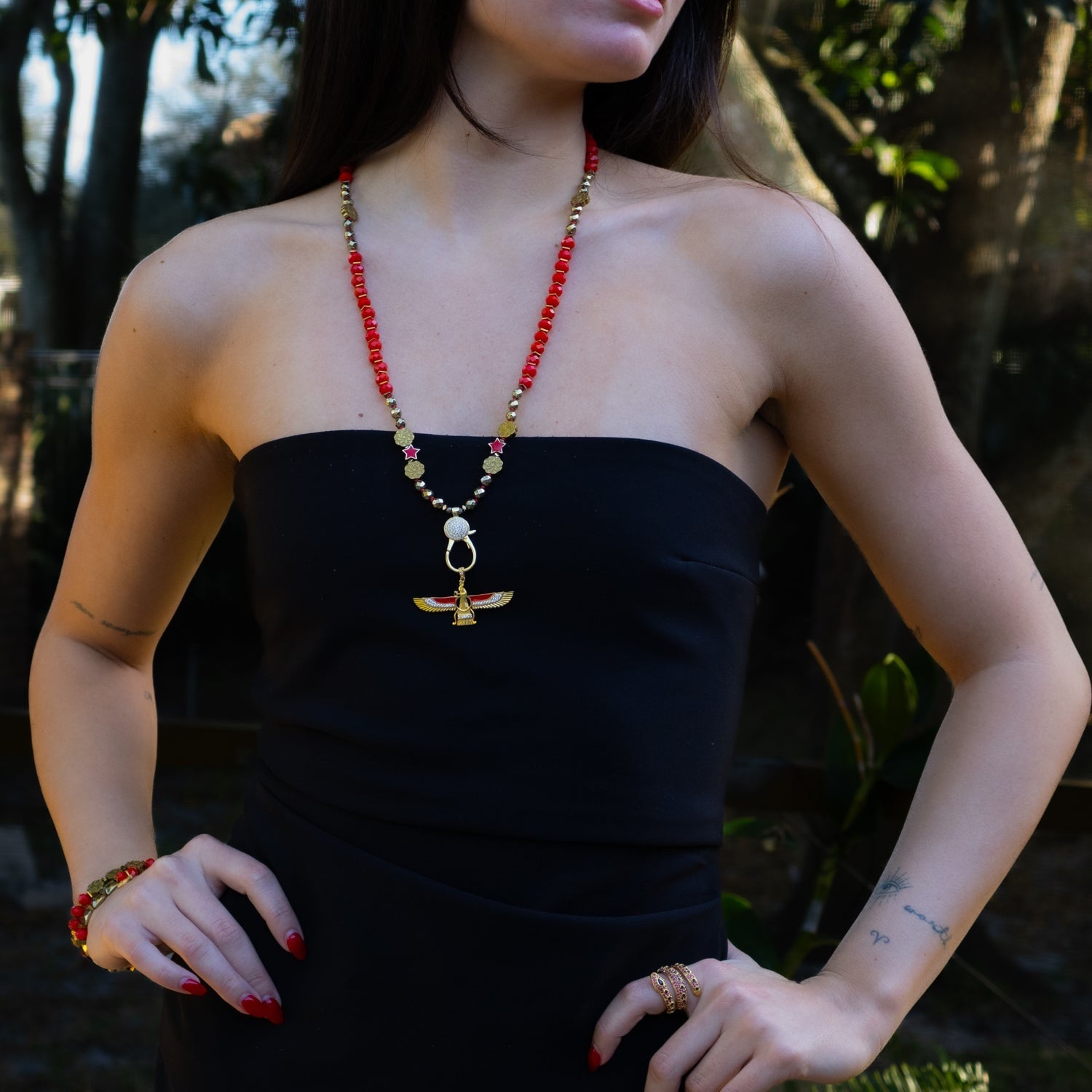 Red Energy Faravahar Angel Spiritual Necklace - Red