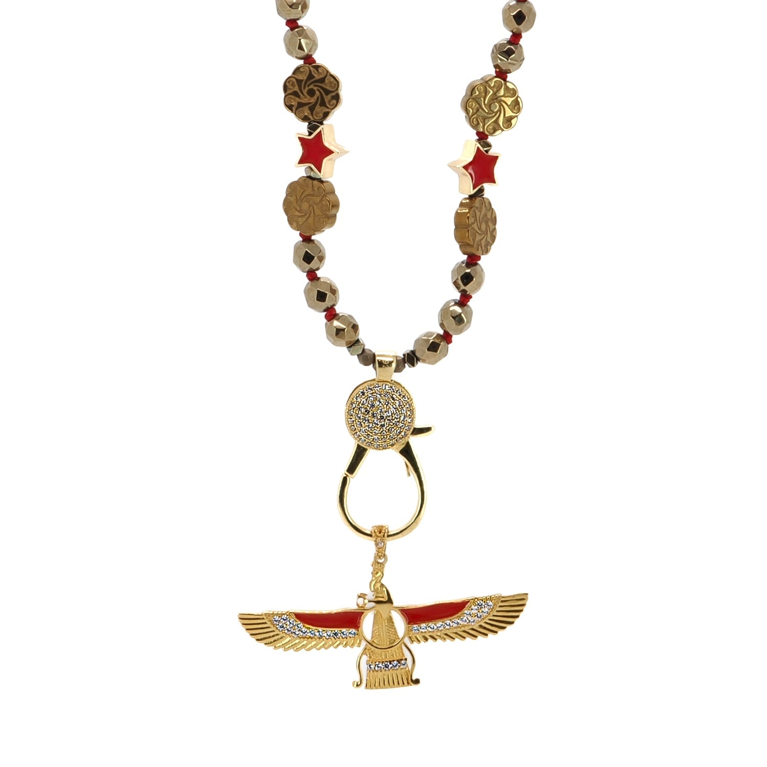 Red Energy Faravahar Angel Spiritual Necklace - Red