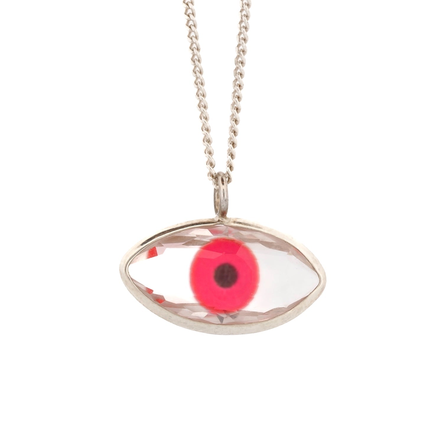 Red Evil Eye Pendant Positive Energy Sterling Silver Necklace - Red