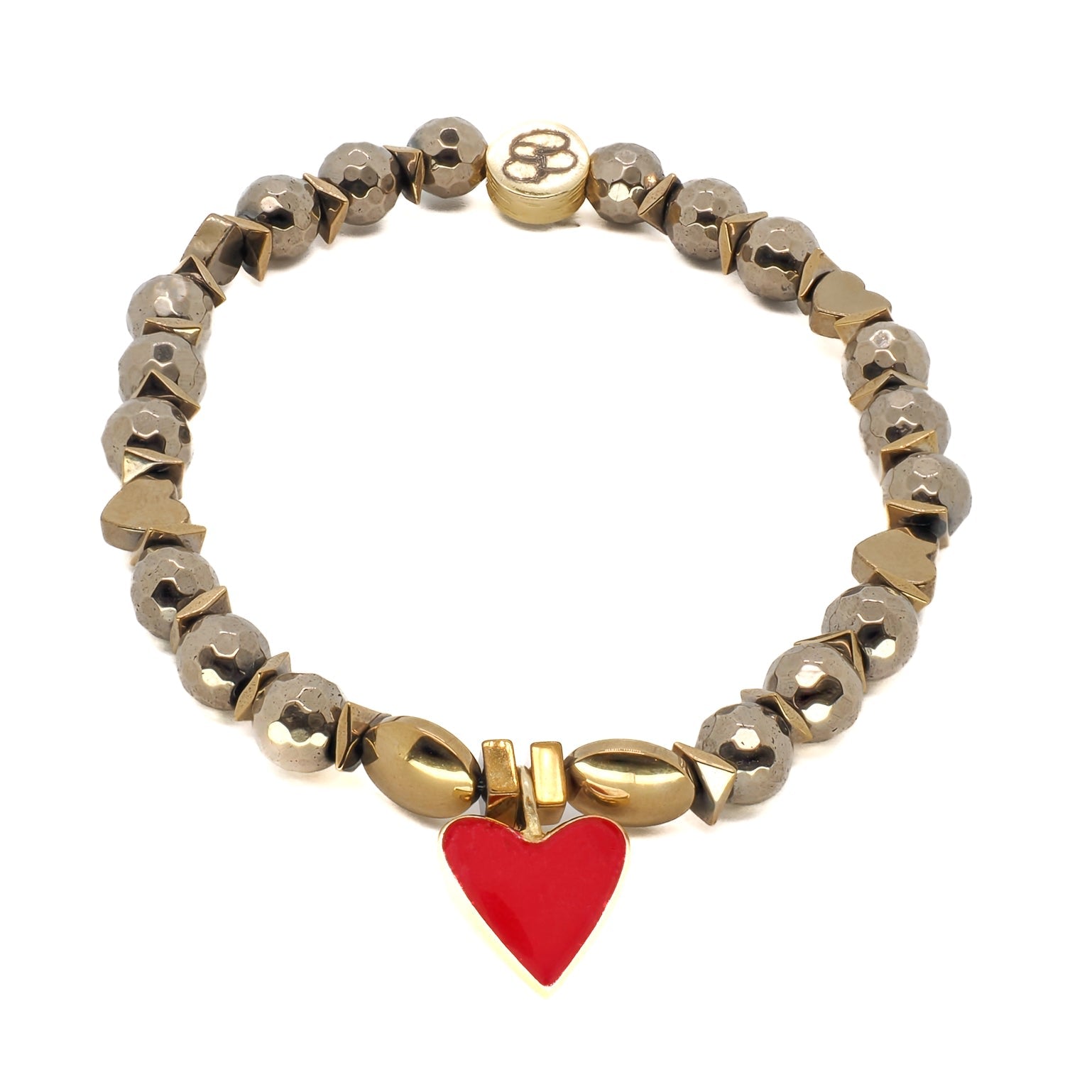 Red Heart Gold Hematite Stone Love Beaded Bracelet - Red