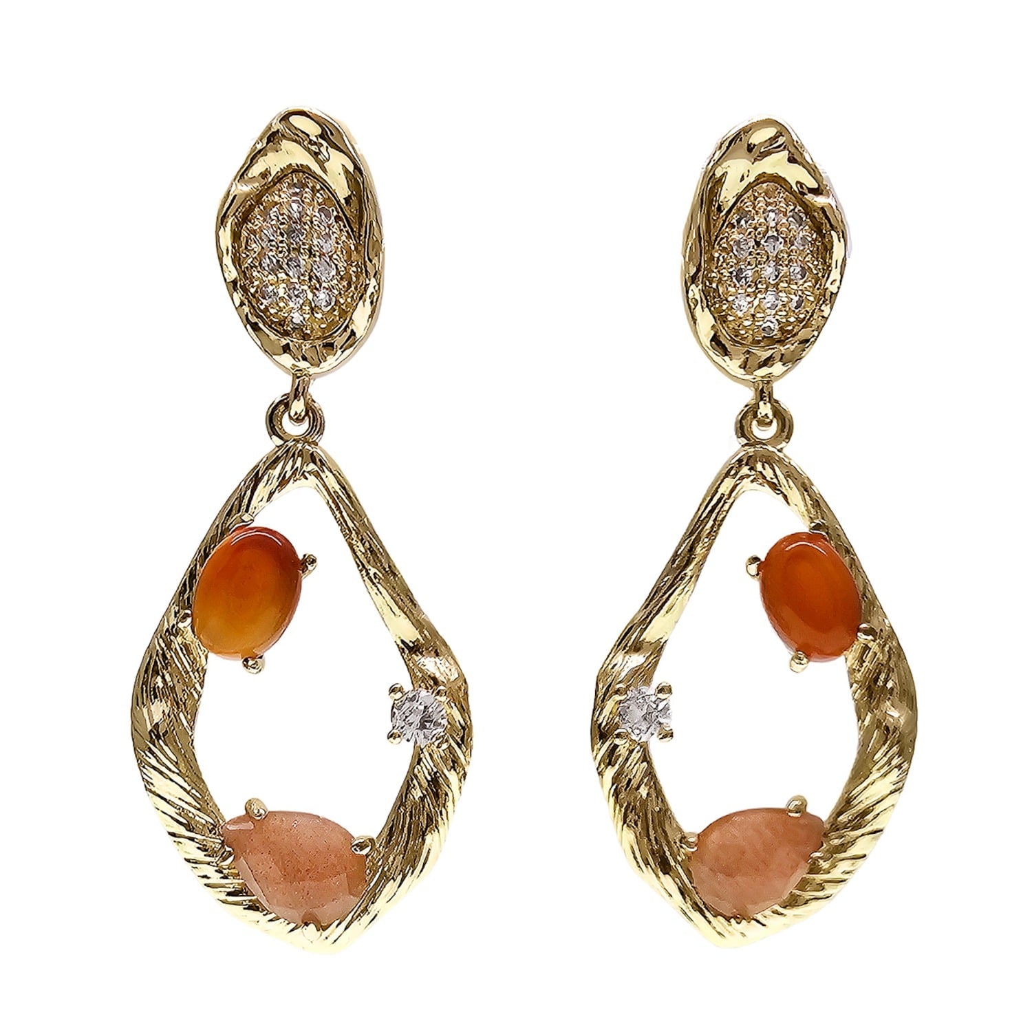 Red Hue Agate Frame Dangle Statement Earrings