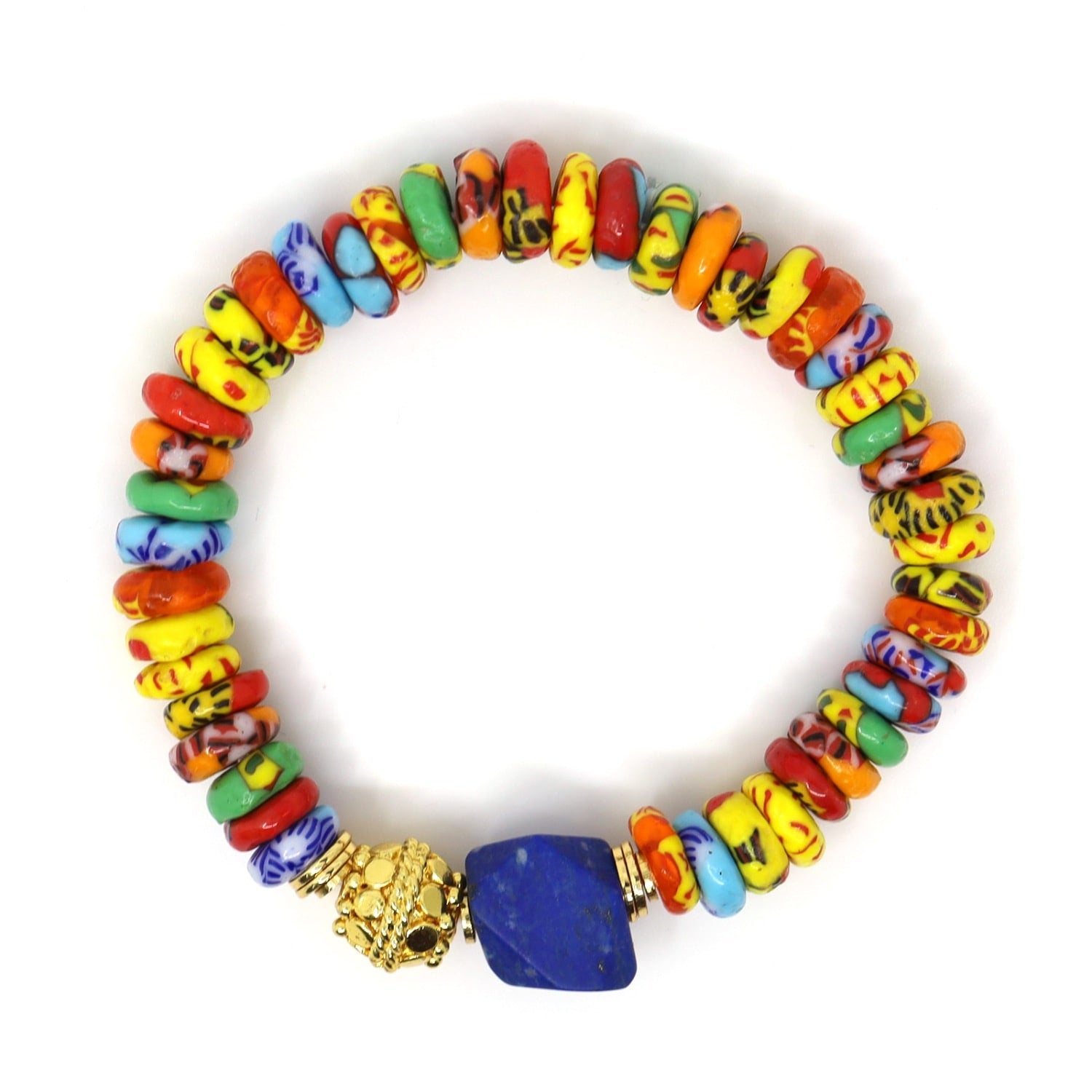 Red Medley African Glass & Bali Bracelet