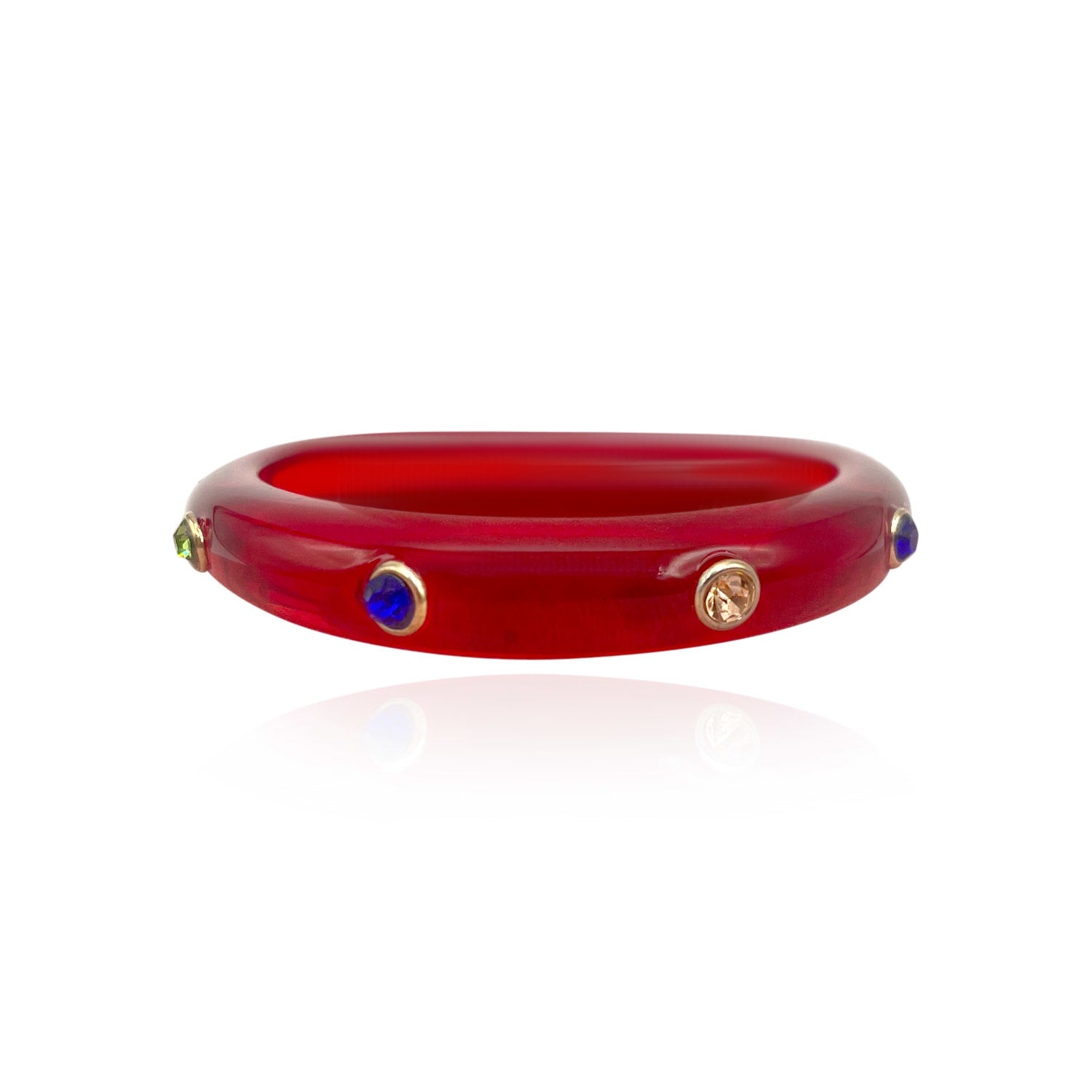Red Resin Bangle With Multi-Color Crystals