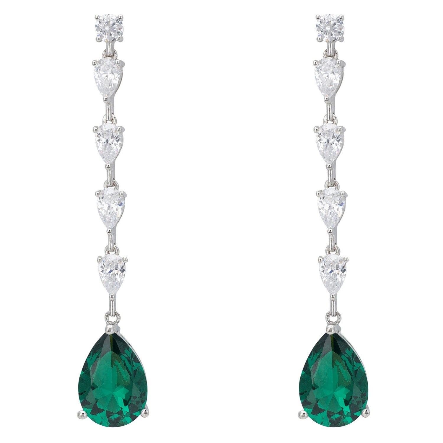 Redgrave Gemstone Drop Earrings Emerald Silver