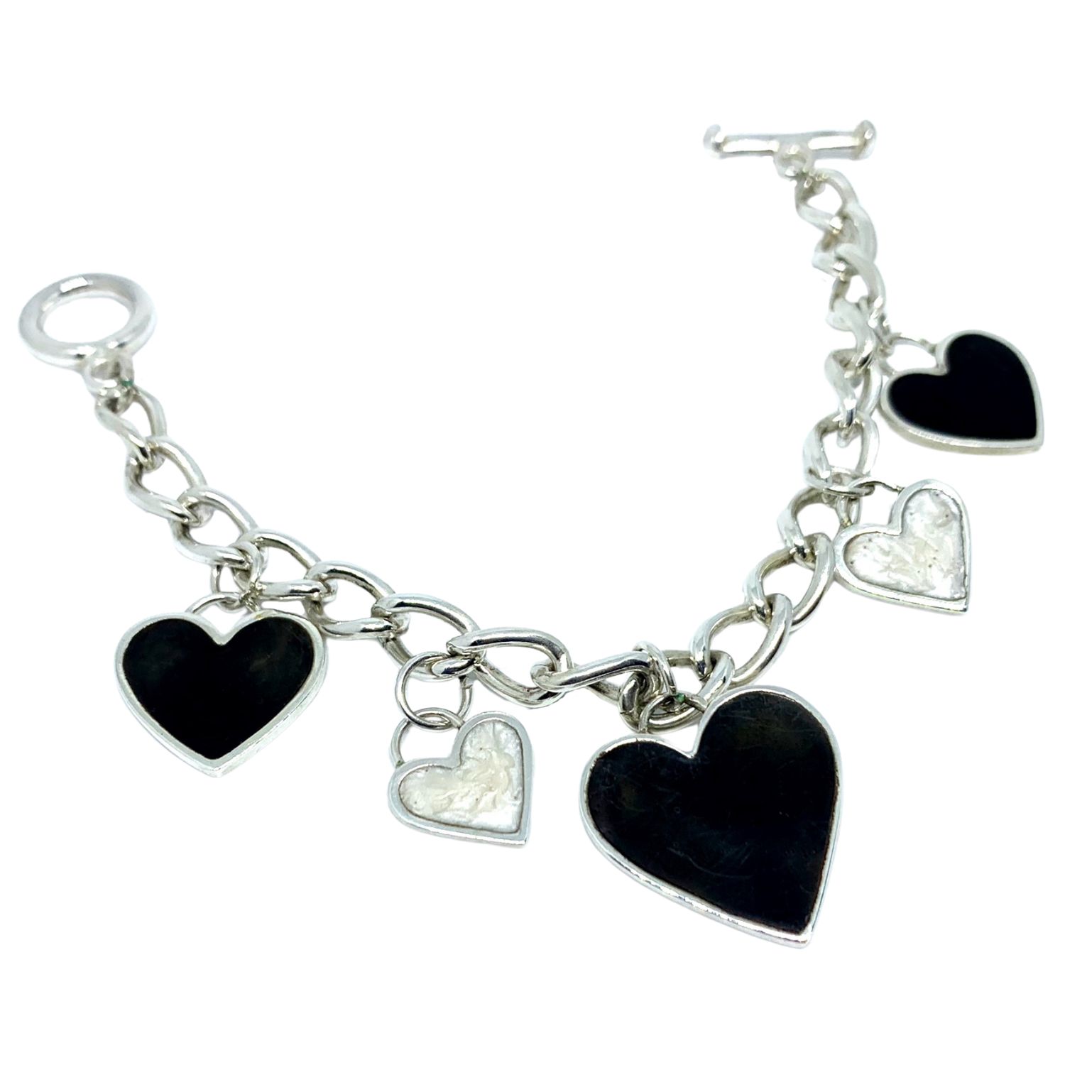 Regina Di Cuori Hearts Enamel Charms Bracelet In Sterling Silver One Of A Kind