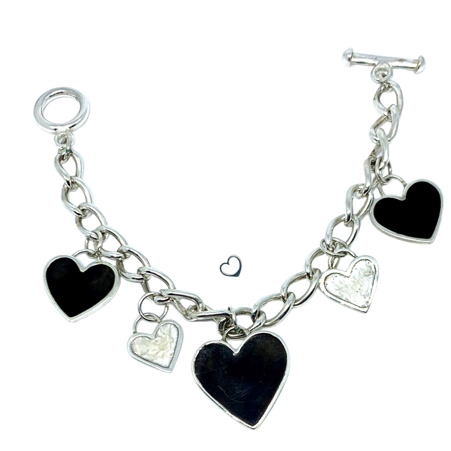Regina Di Cuori Hearts Enamel Charms Bracelet In Sterling Silver One Of A Kind