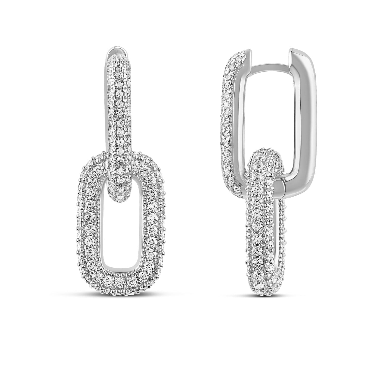 Removable Link Pave Earrings - Silver