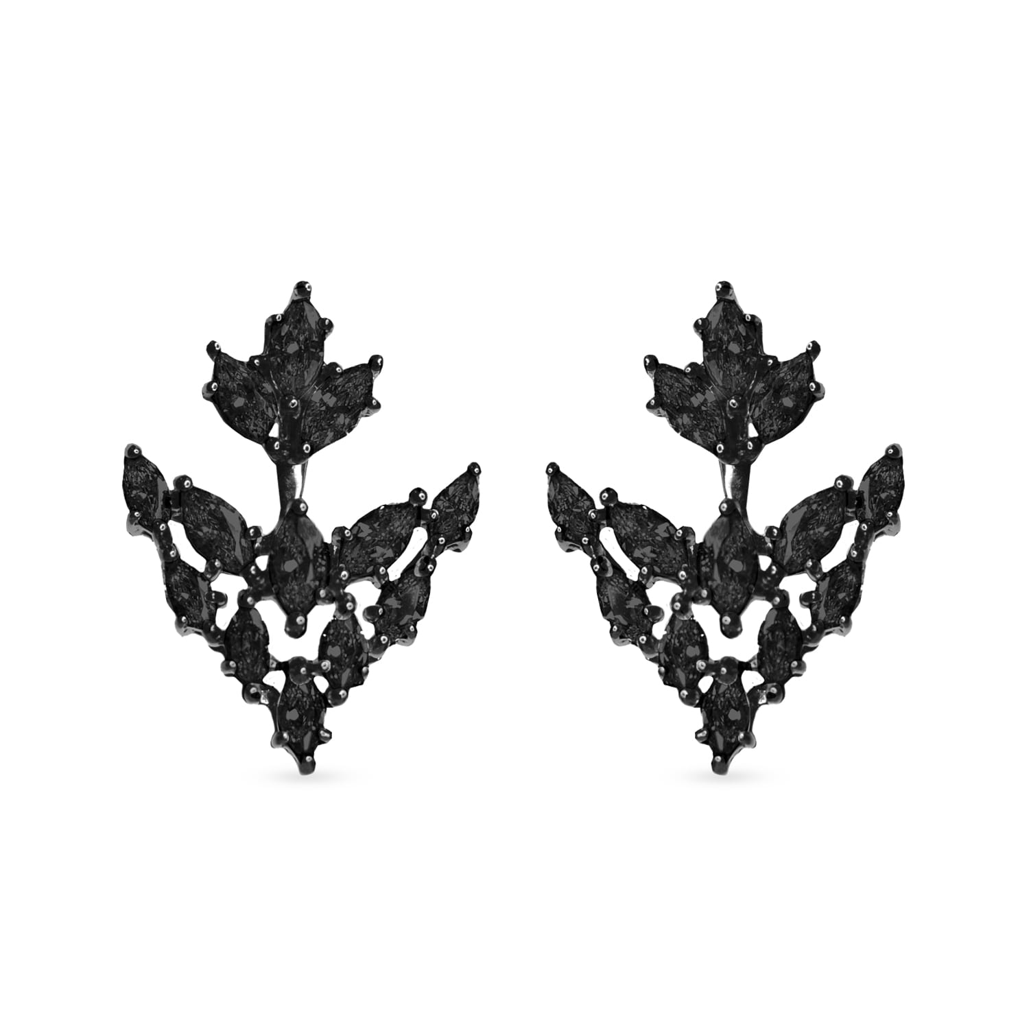 Renaissance Cascade Earrings With Man Made Black Cz Diamond Stimulant In Premium Black Rhodium