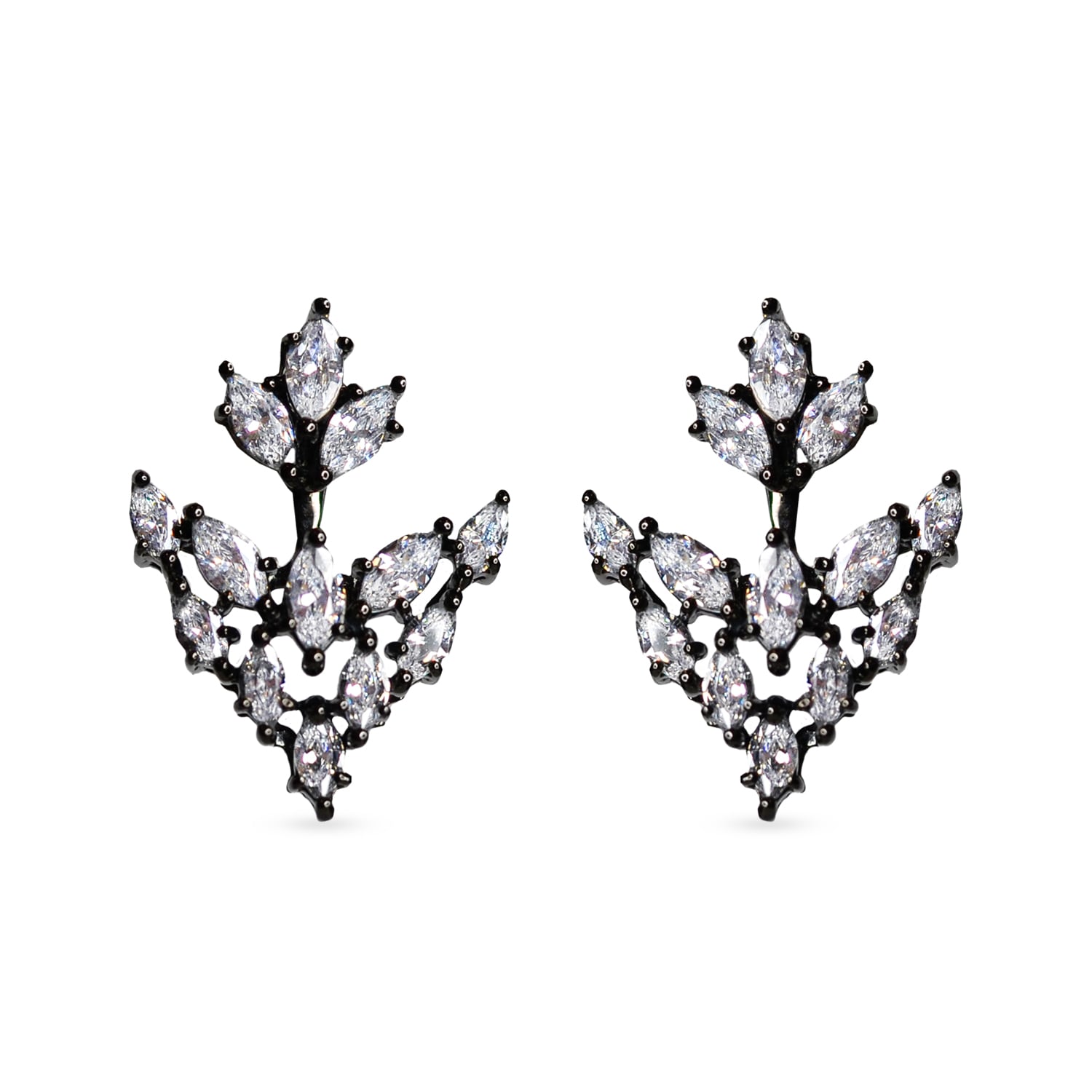 Renaissance Cascade Earrings With Man Made White Cz Diamond Stimulant In Black Rhodium