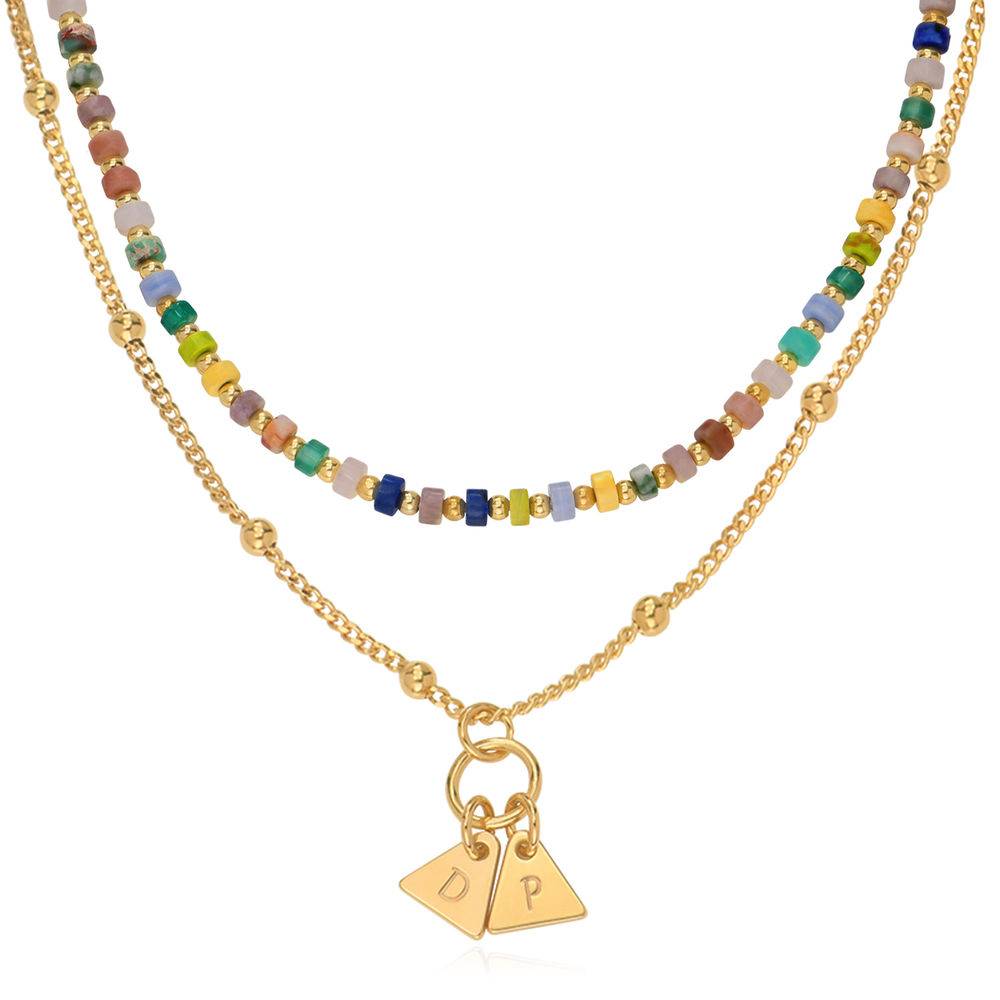 Resort Layered Beads Necklace with Initials in Gold Plating