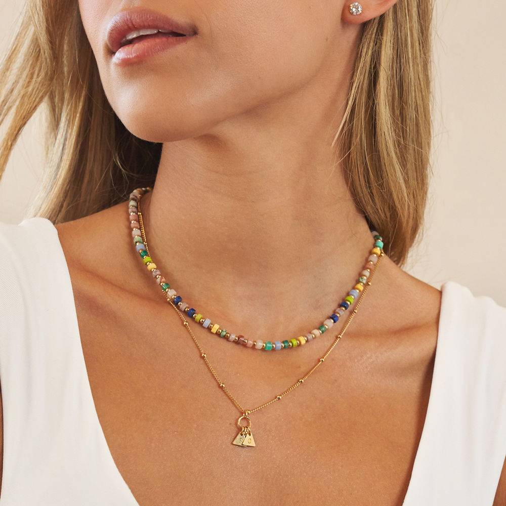 Resort Layered Beaded Necklace with Initials in Gold Plating