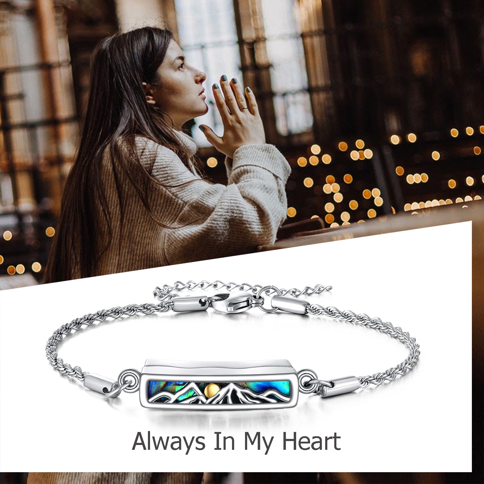 Sterling Silver Abalone Shellfish Mountains Sun Urn Bracelet For Ashes