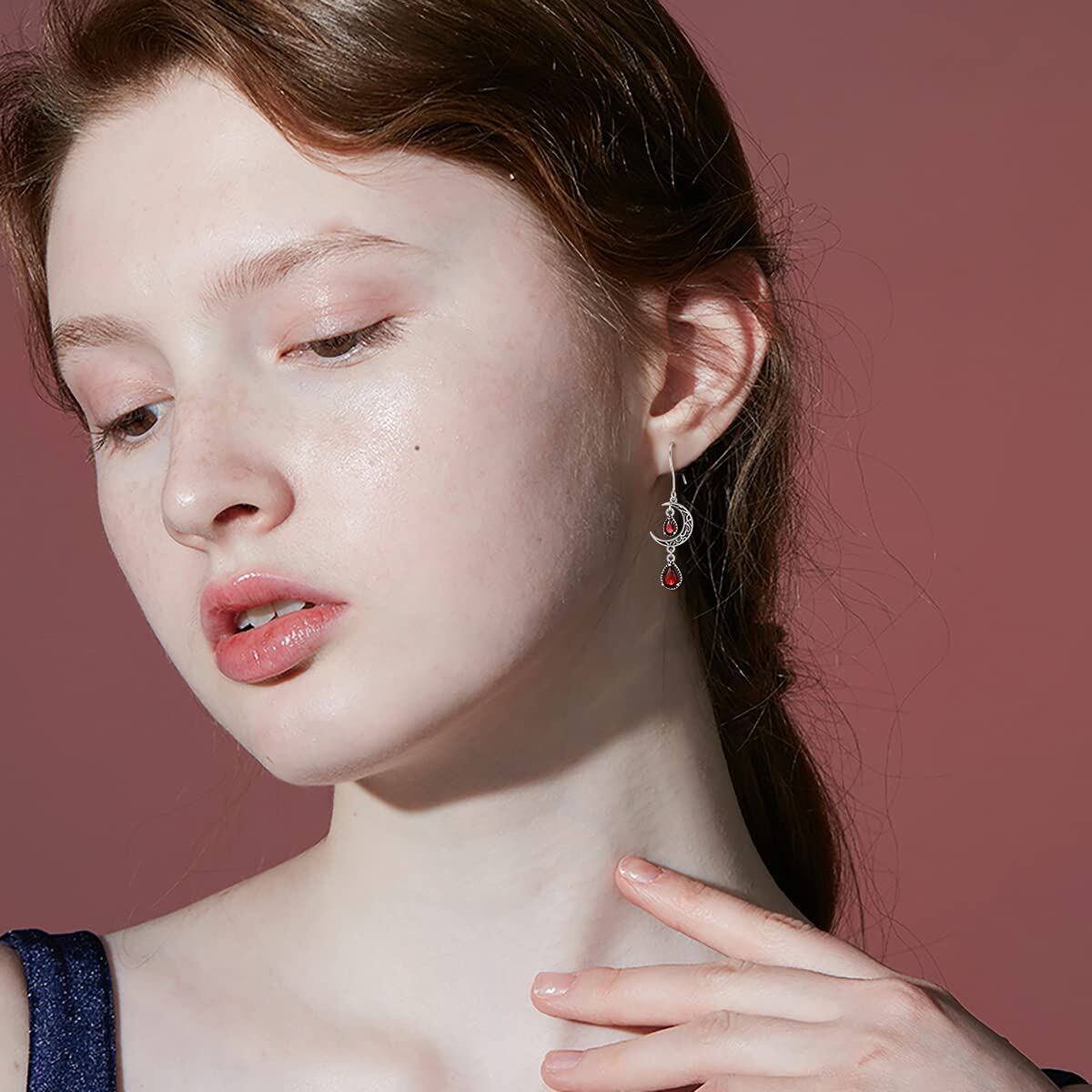 Retro Silver Pear Cubic Zirconia Moon Drop Earrings In Sterling Silver