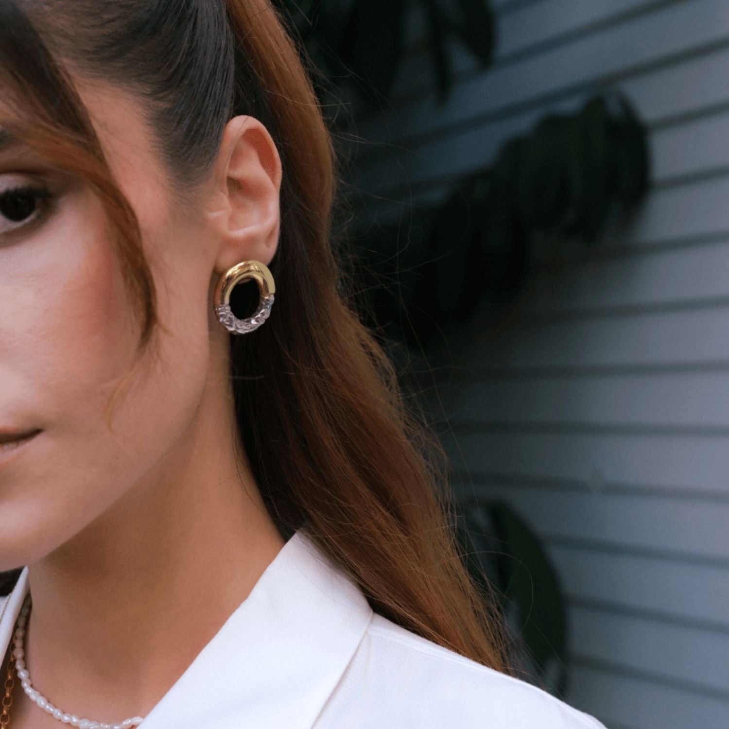 Rety Double Color Oval Earrings