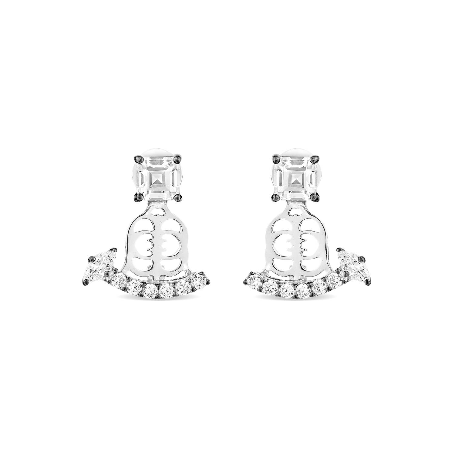 Revival Ear Jacket With Man Made White Cz Diamond Stimulant In Sterling Silver & Premium Black Rhodium