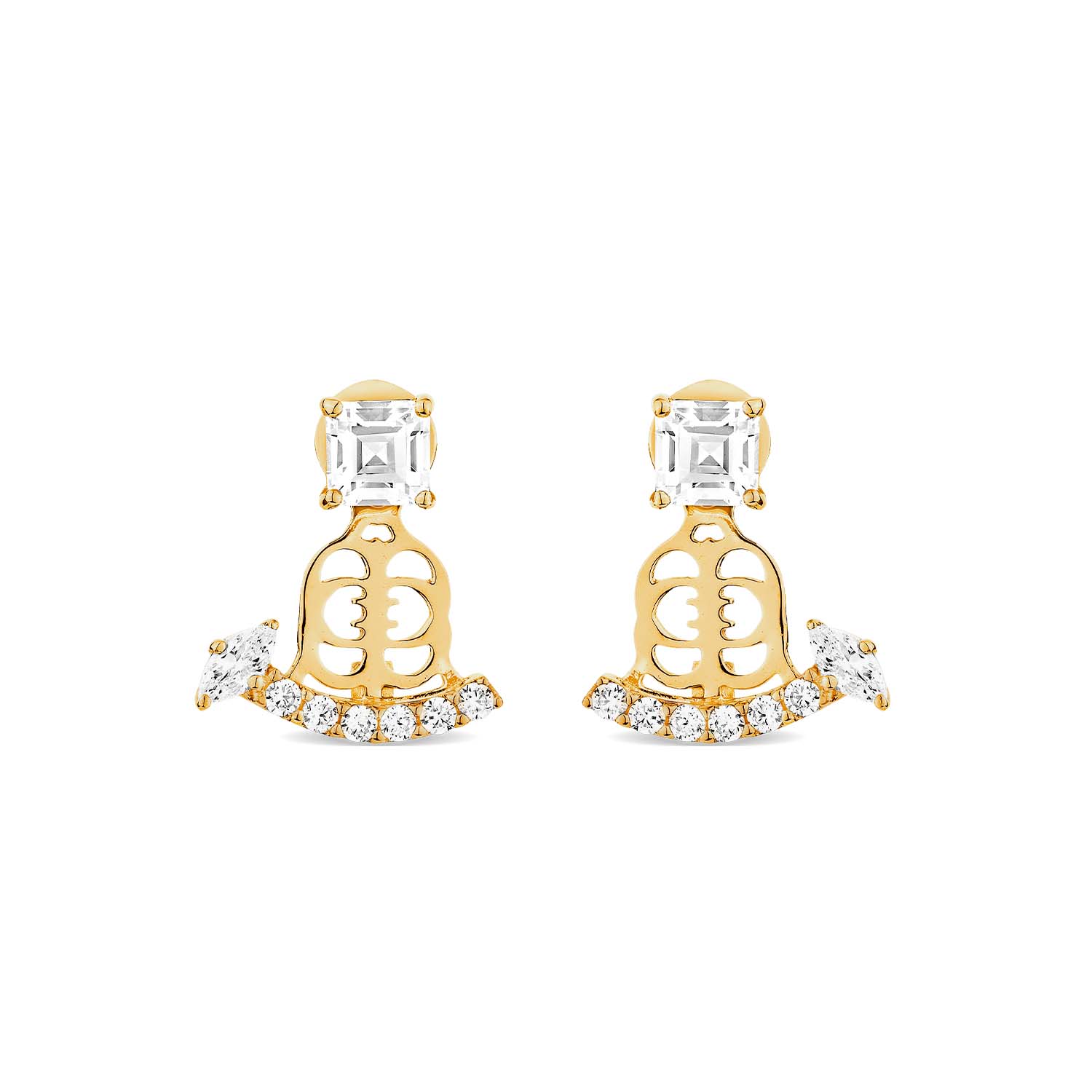 Revival Ear Jacket With Man Made Cz Diamond Stimulant In Sterling Silver & 18K Gold Vermeil