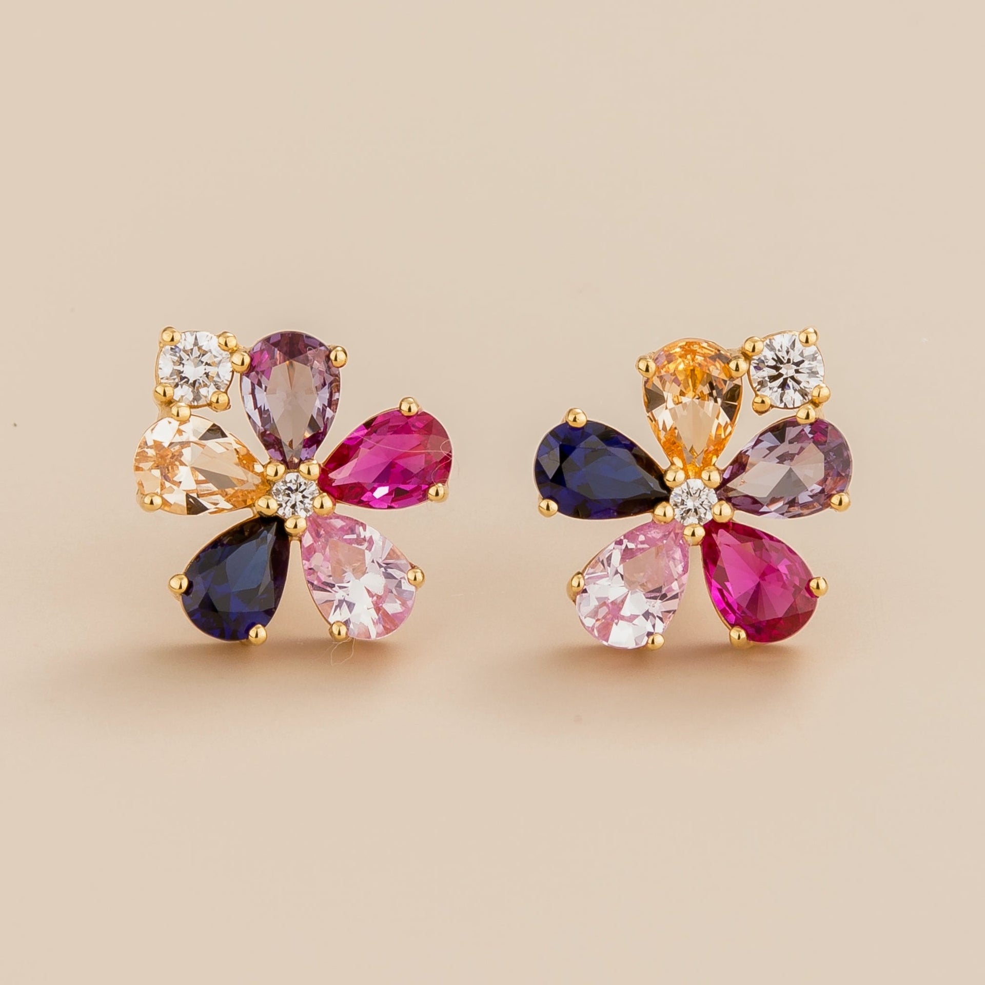 Florea Gold Earrings Diamonds & Sapphire