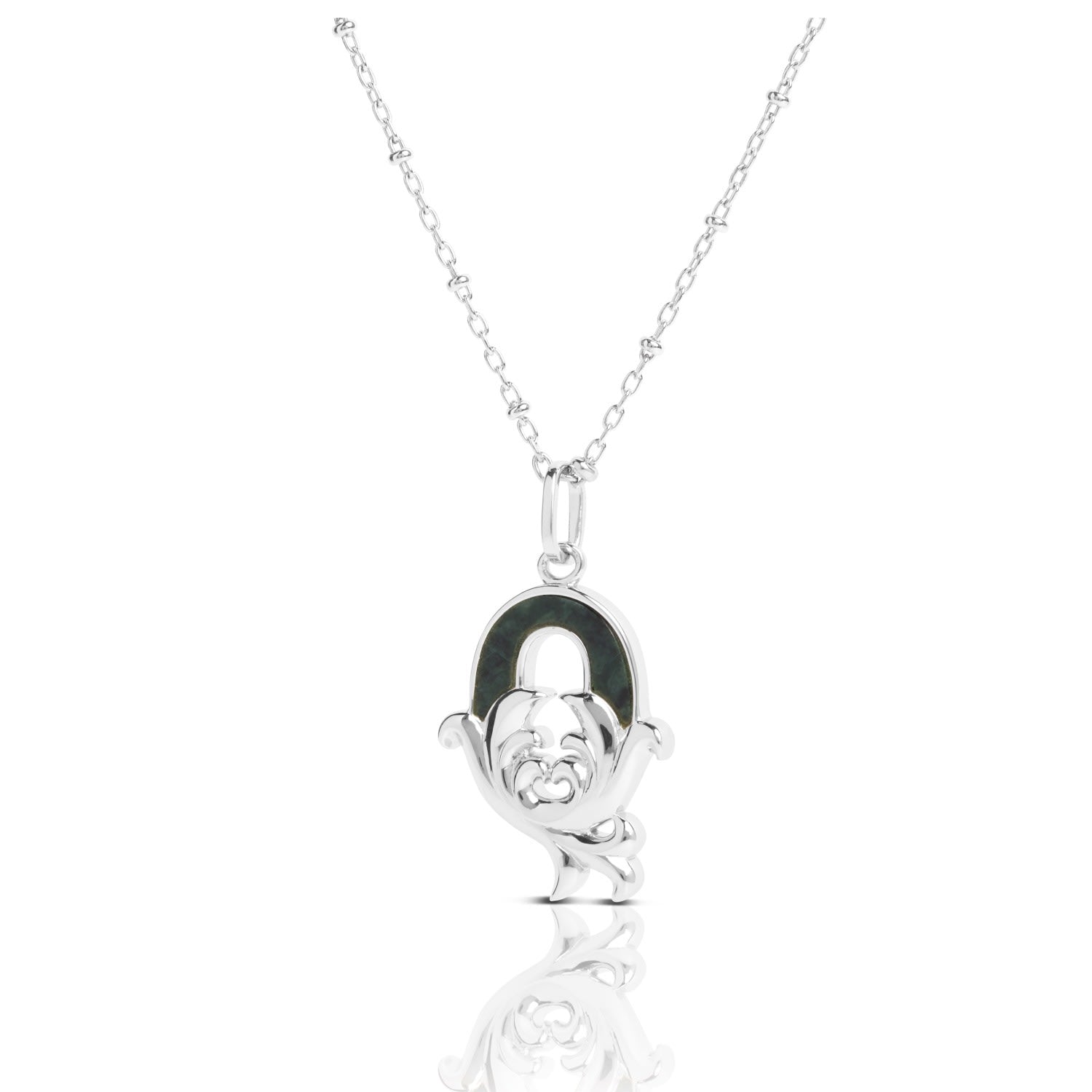 Solid Silver Q Initial Necklace With Green Marble