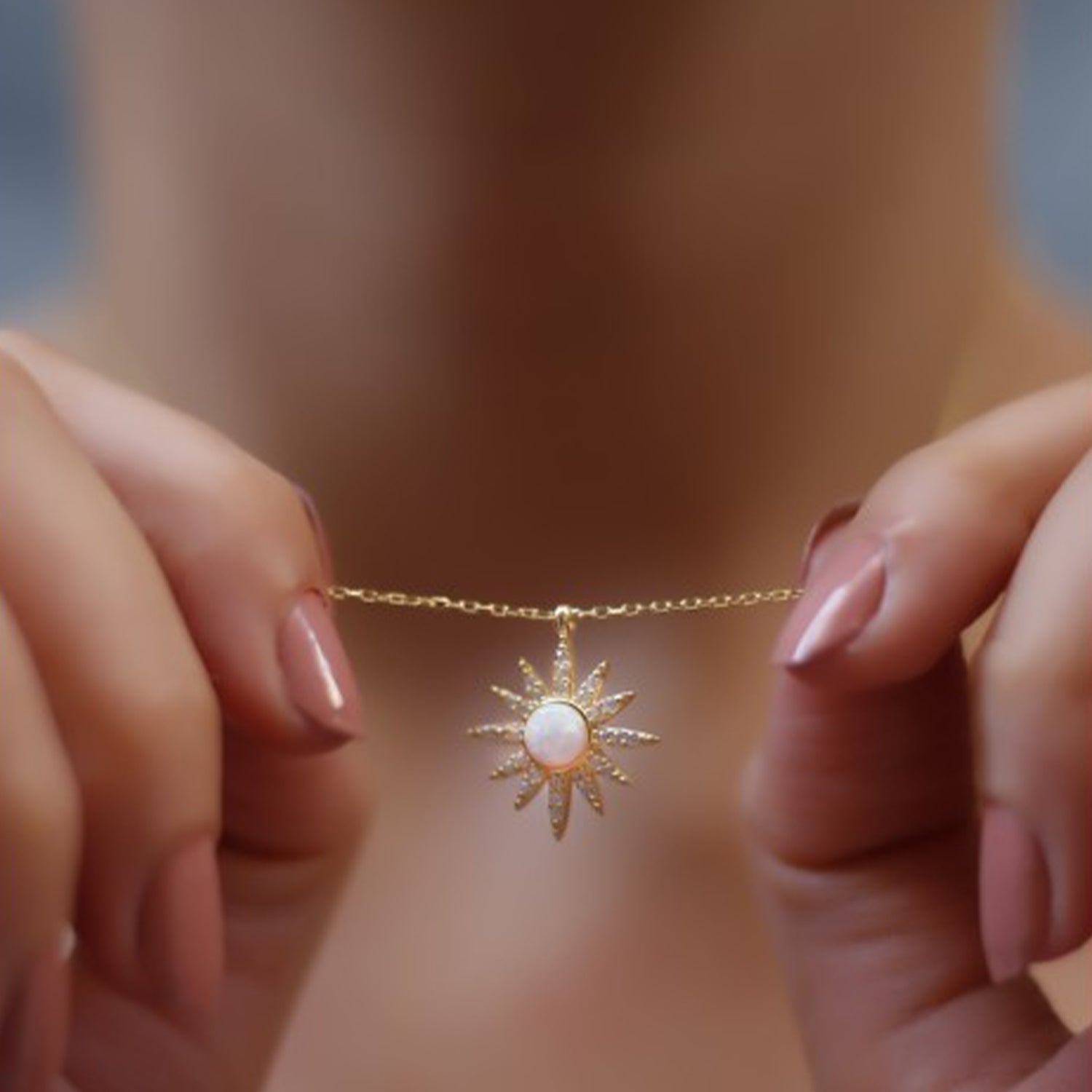 White Opal Sun Sterling Silver Necklace & Earring Set - Gold