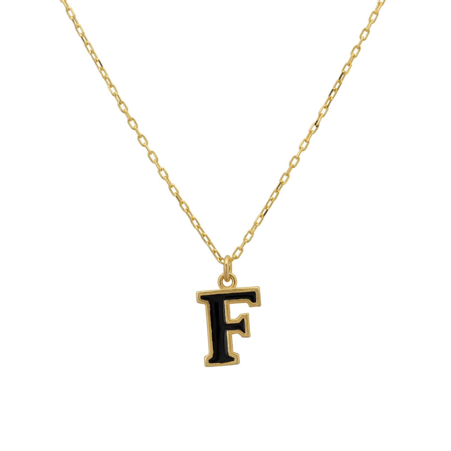 Initial Enamel Necklace Gold F