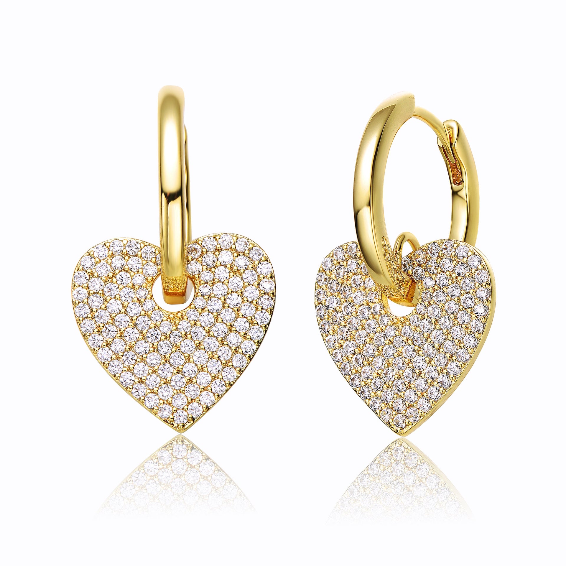 Rachel Glauber Yellow Gold Plated With Cubic Zirconia Heart Dangle Infinity Hoop Drop Earrings