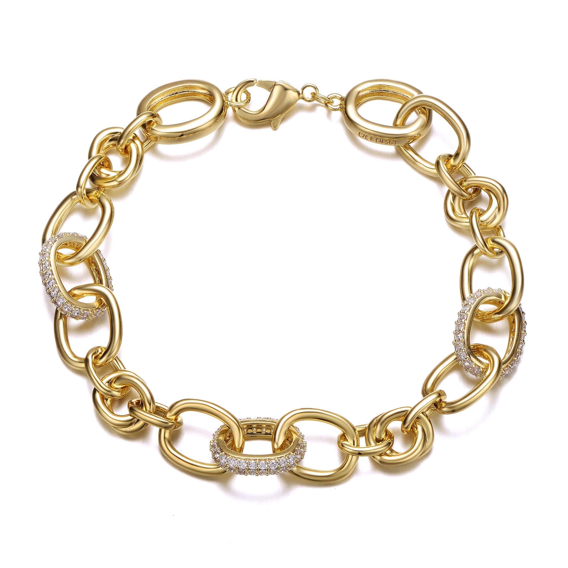 Rachel Glauber Yellow Gold Plated With Cubic Zirconia Tubular Cable Link Love Knot Bracelet
