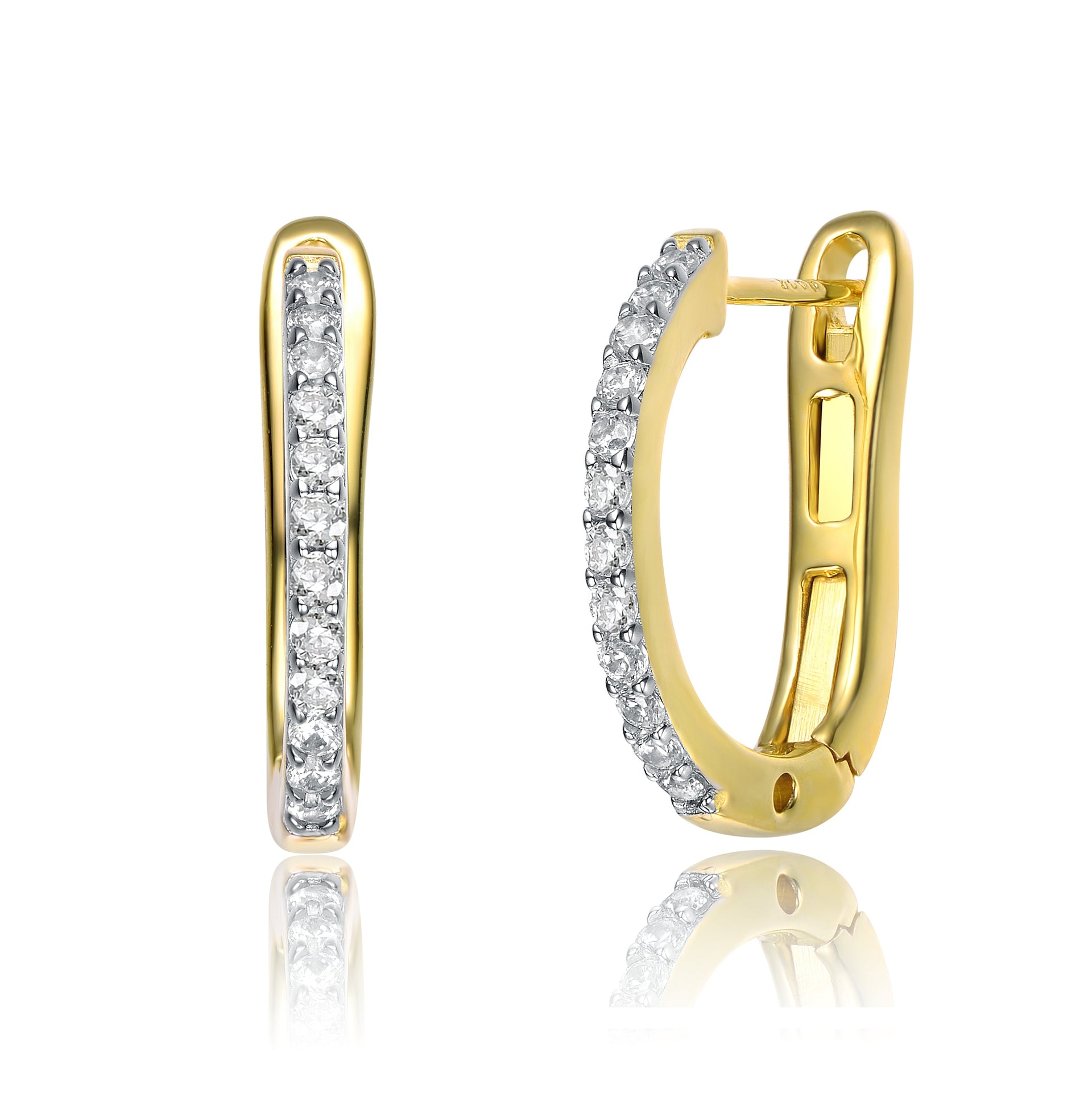Rachel Glauber Yellow Gold Plated Cubic Zirconia U Shaped J Hoop Latch Back Earrings