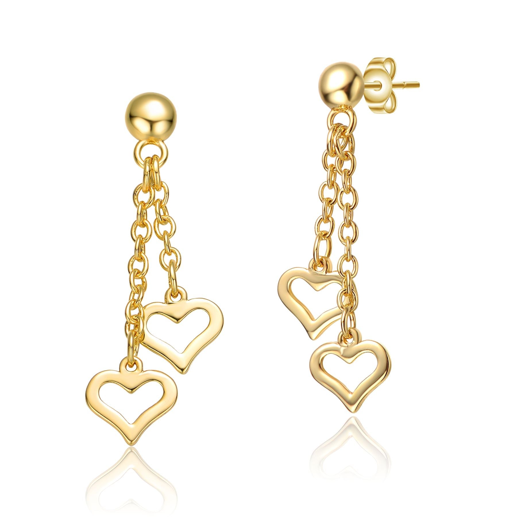 Rachel Glauber Kids Yellow Gold Plated Double Heart Halo Dangle Chain Drop Earrings