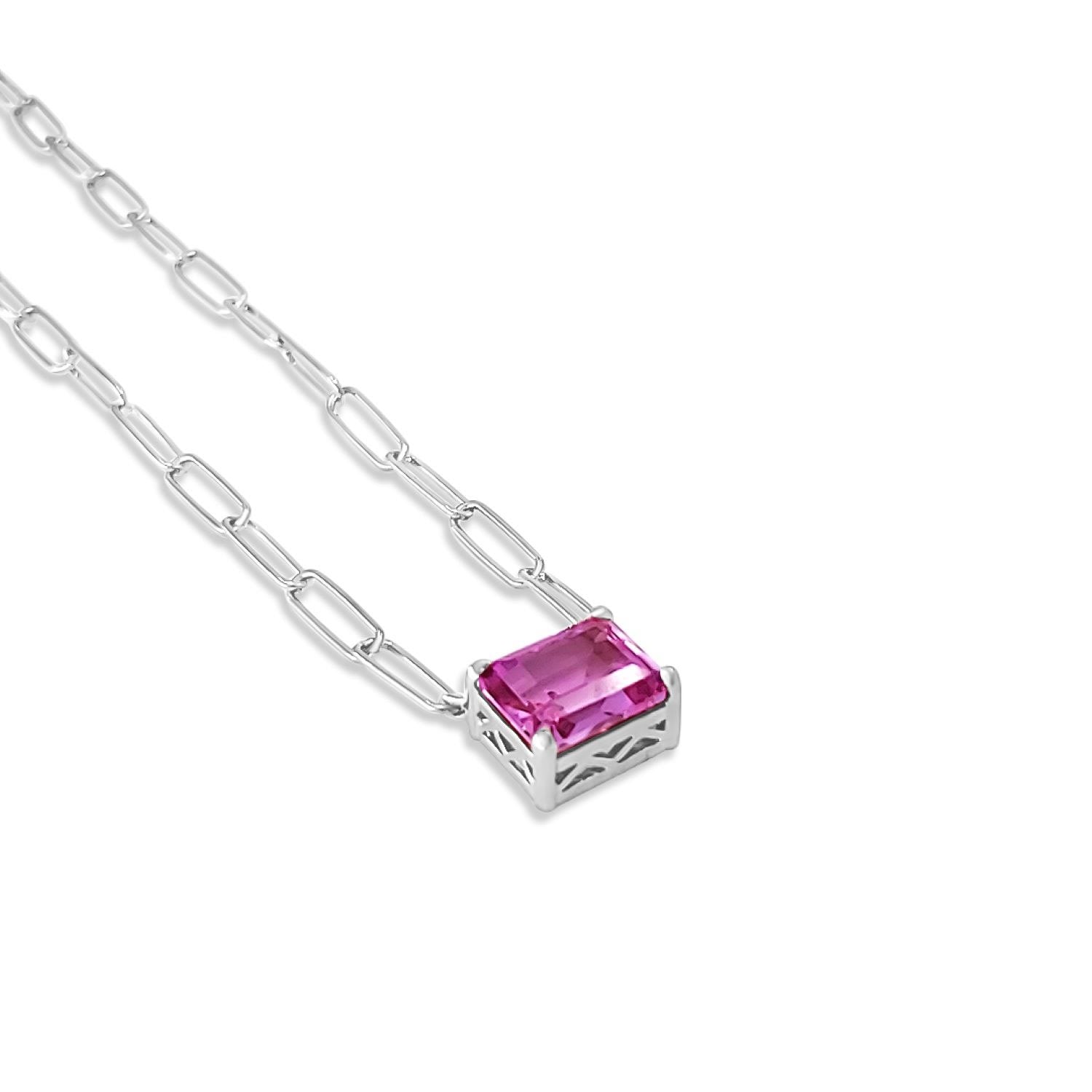 Paperclip Chain With Colored Stone Pink Sapphire