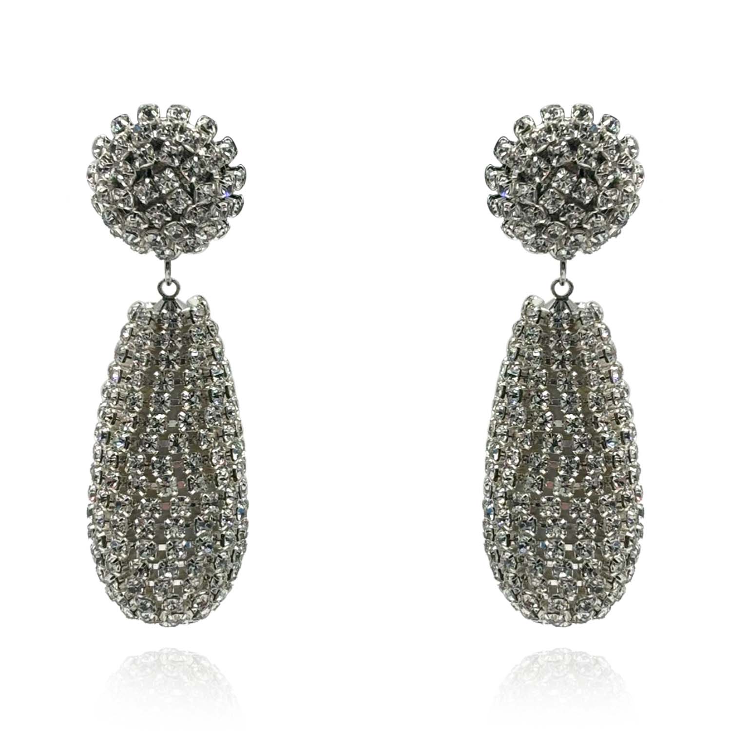 Silver Plated Rhinestone Covered Resin Teardrop Resin Earrings