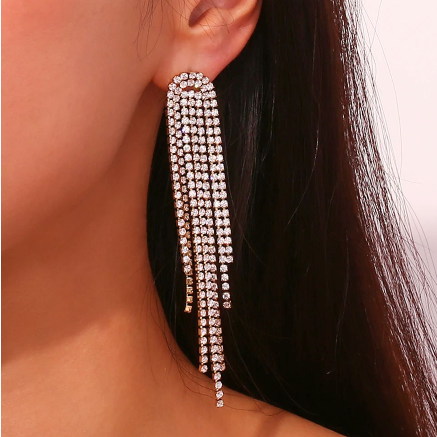 Rhinestone Tassel Arch Earrings