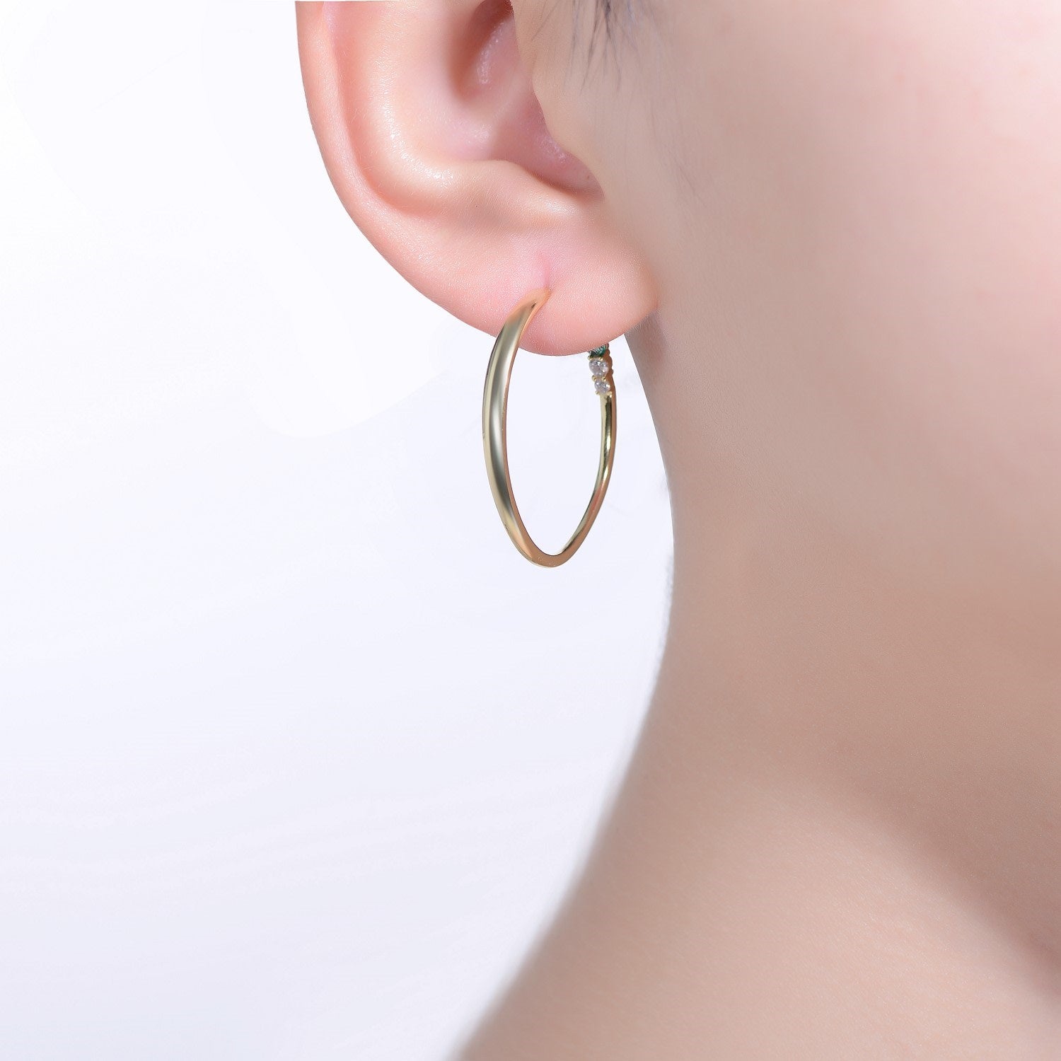 Rhodium-Plated With Diamond And Emerald Cubic Zirconia Three-Stone C-Hoop Earrings In Sterling Silver
